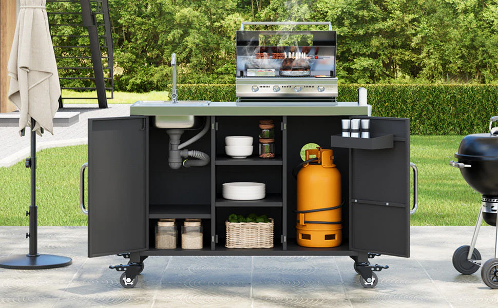 K&K 55.5" Outdoor Kitchen Island with Sink - Image 41