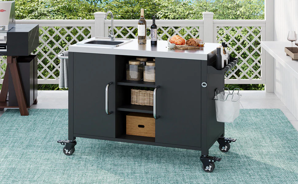 K&K 55.5" Outdoor Kitchen Island with Sink - Image 42