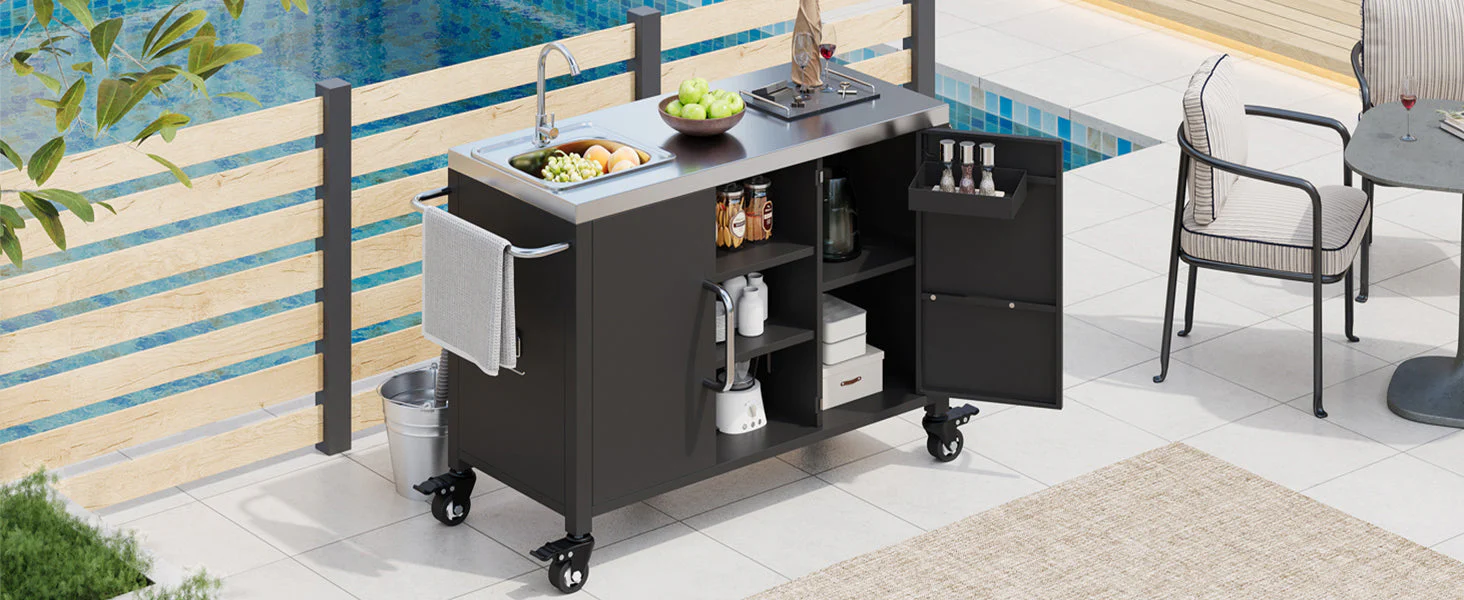 K&K 55.5" Outdoor Kitchen Island with Sink - Image 43