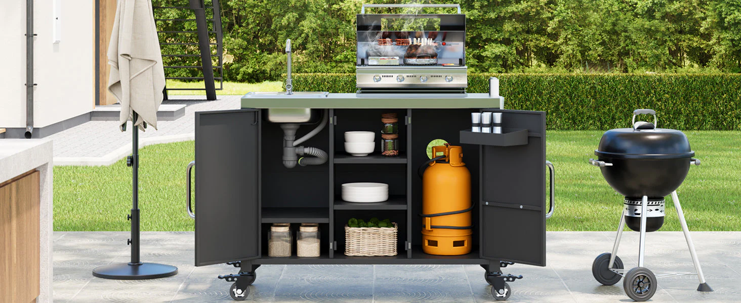 K&K 55.5" Outdoor Kitchen Island with Sink - Image 44