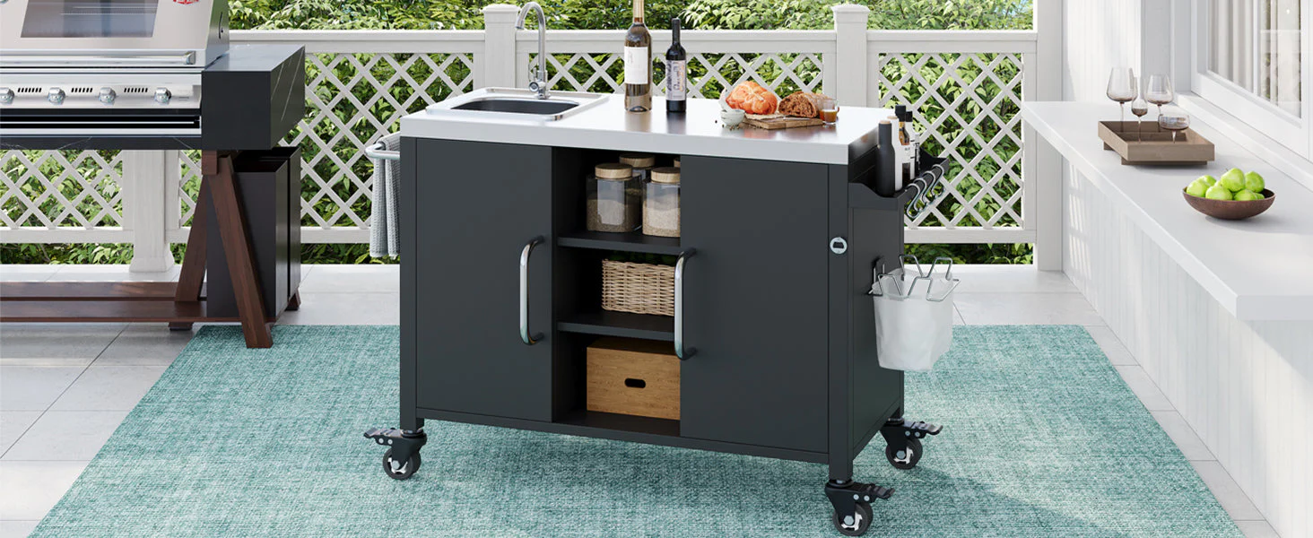 K&K 55.5" Outdoor Kitchen Island with Sink - Image 45