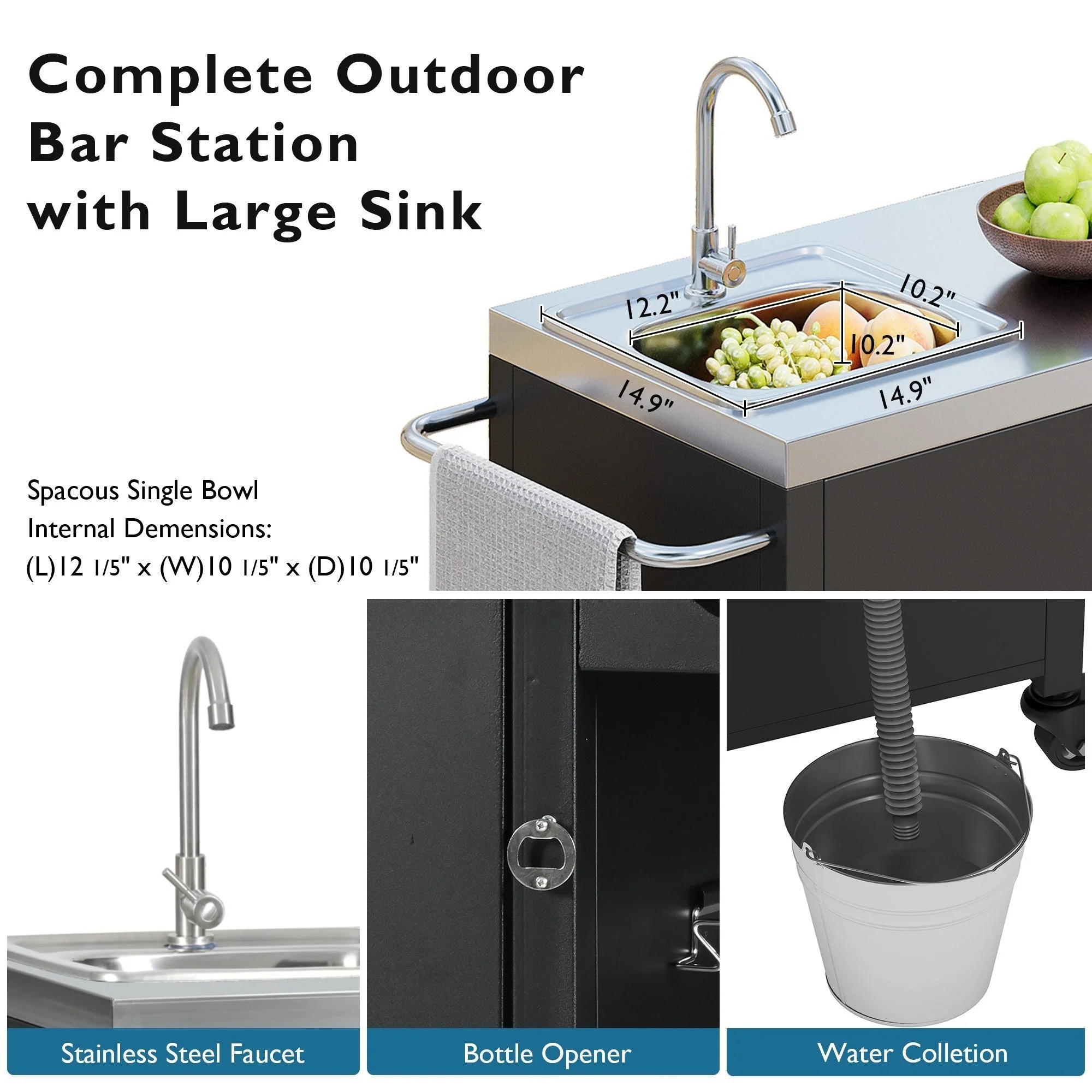 K&K 55.5" Outdoor Kitchen Island with Sink - Image 6