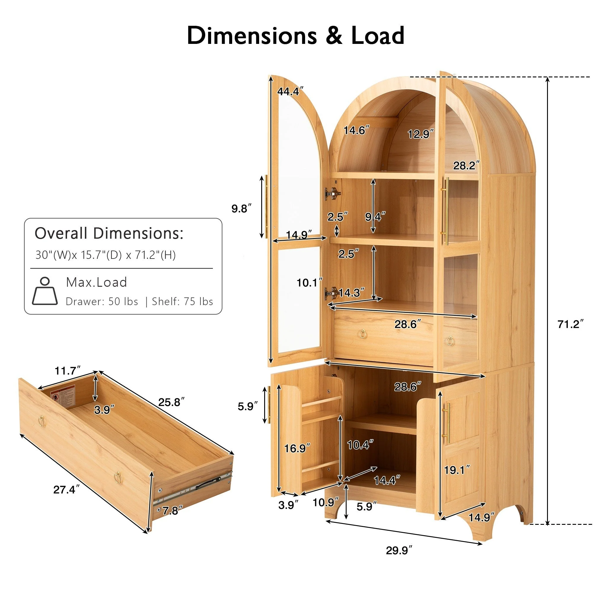 K&K 71' Tall Arched Kitchen Pantry Cabinet with Adjustable Shelves - Image 10