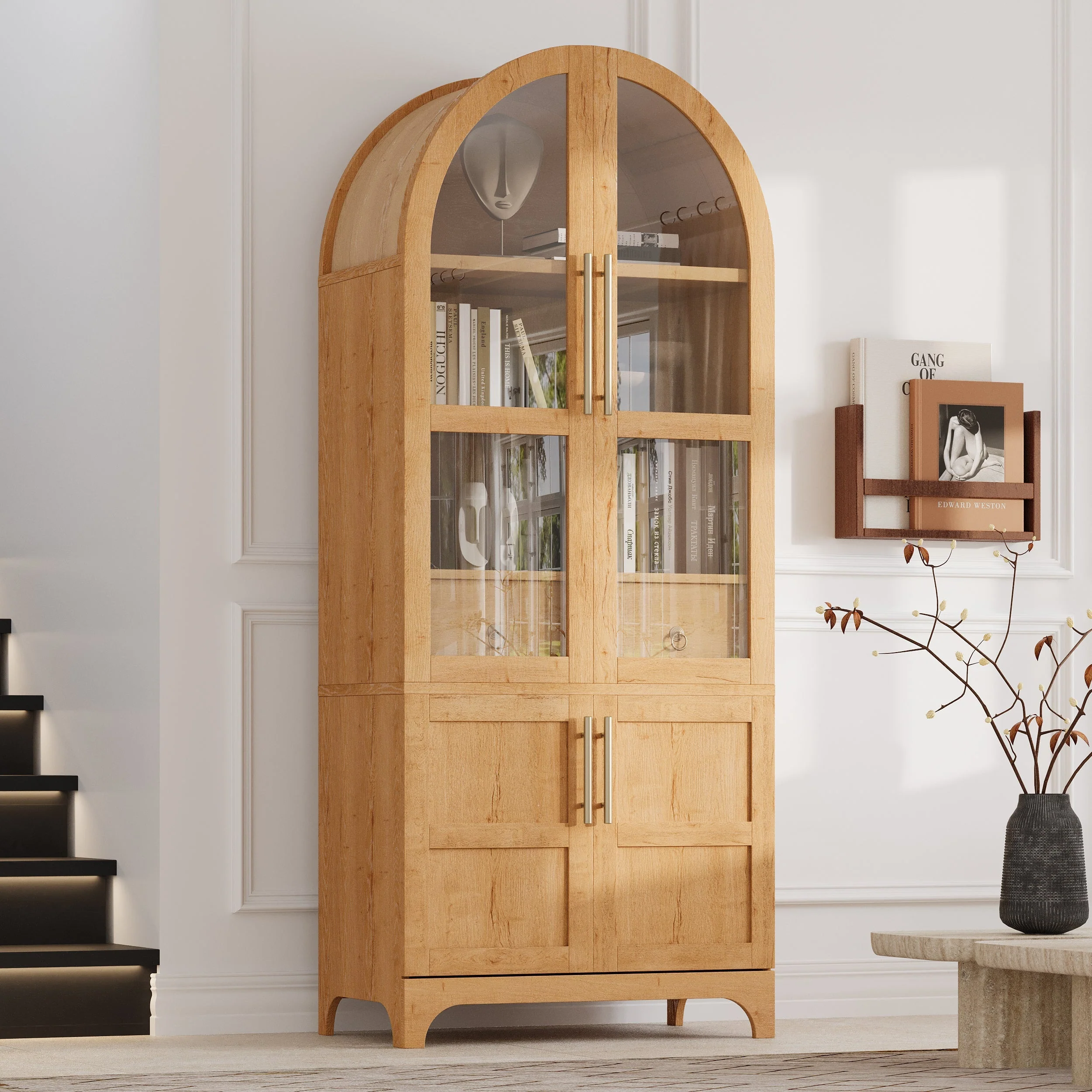 K&K 71' Tall Arched Kitchen Pantry Cabinet with Adjustable Shelves - Image 2