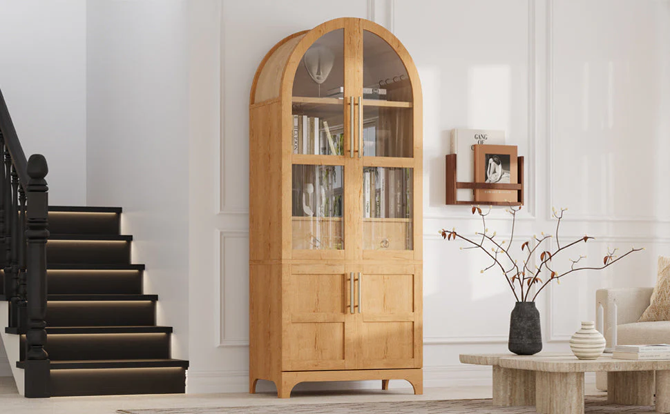 K&K 71' Tall Arched Kitchen Pantry Cabinet with Adjustable Shelves - Image 29
