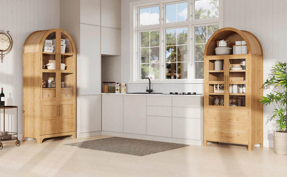 K&K 71' Tall Arched Kitchen Pantry Cabinet with Adjustable Shelves - Image 30
