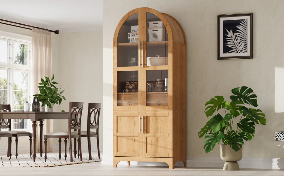 K&K 71' Tall Arched Kitchen Pantry Cabinet with Adjustable Shelves - Image 31