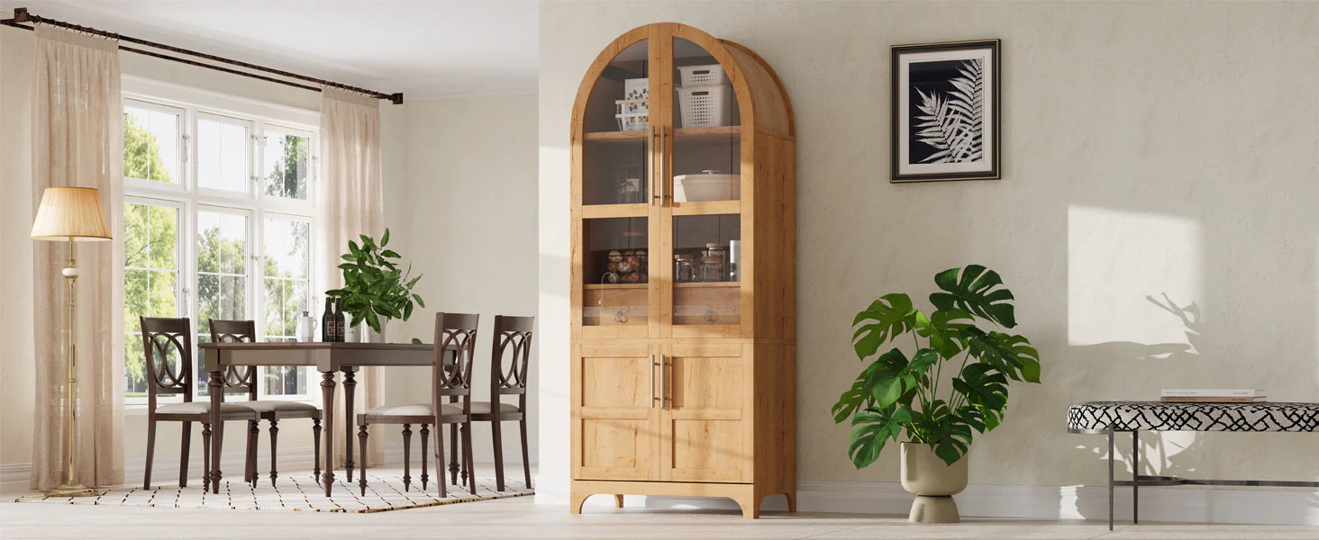 K&K 71' Tall Arched Kitchen Pantry Cabinet with Adjustable Shelves - Image 33