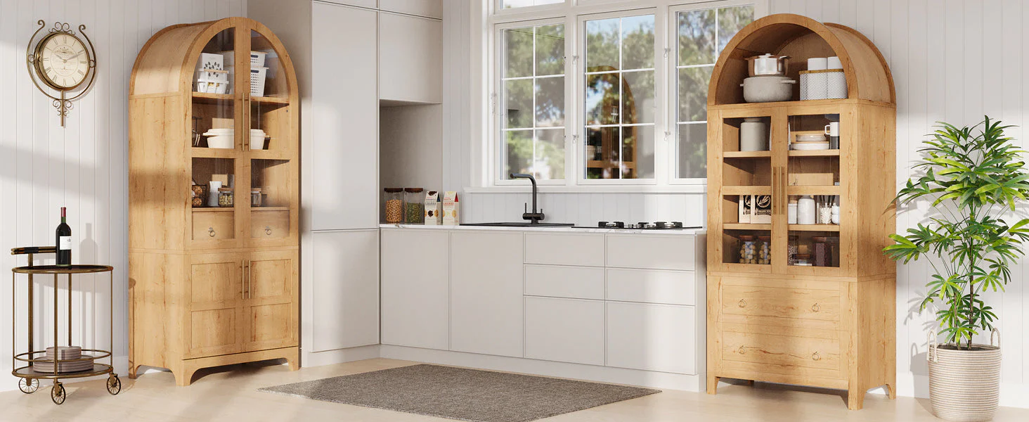 K&K 71' Tall Arched Kitchen Pantry Cabinet with Adjustable Shelves - Image 34