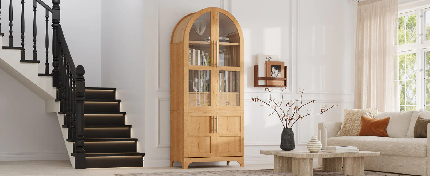 K&K 71' Tall Arched Kitchen Pantry Cabinet with Adjustable Shelves - Image 35