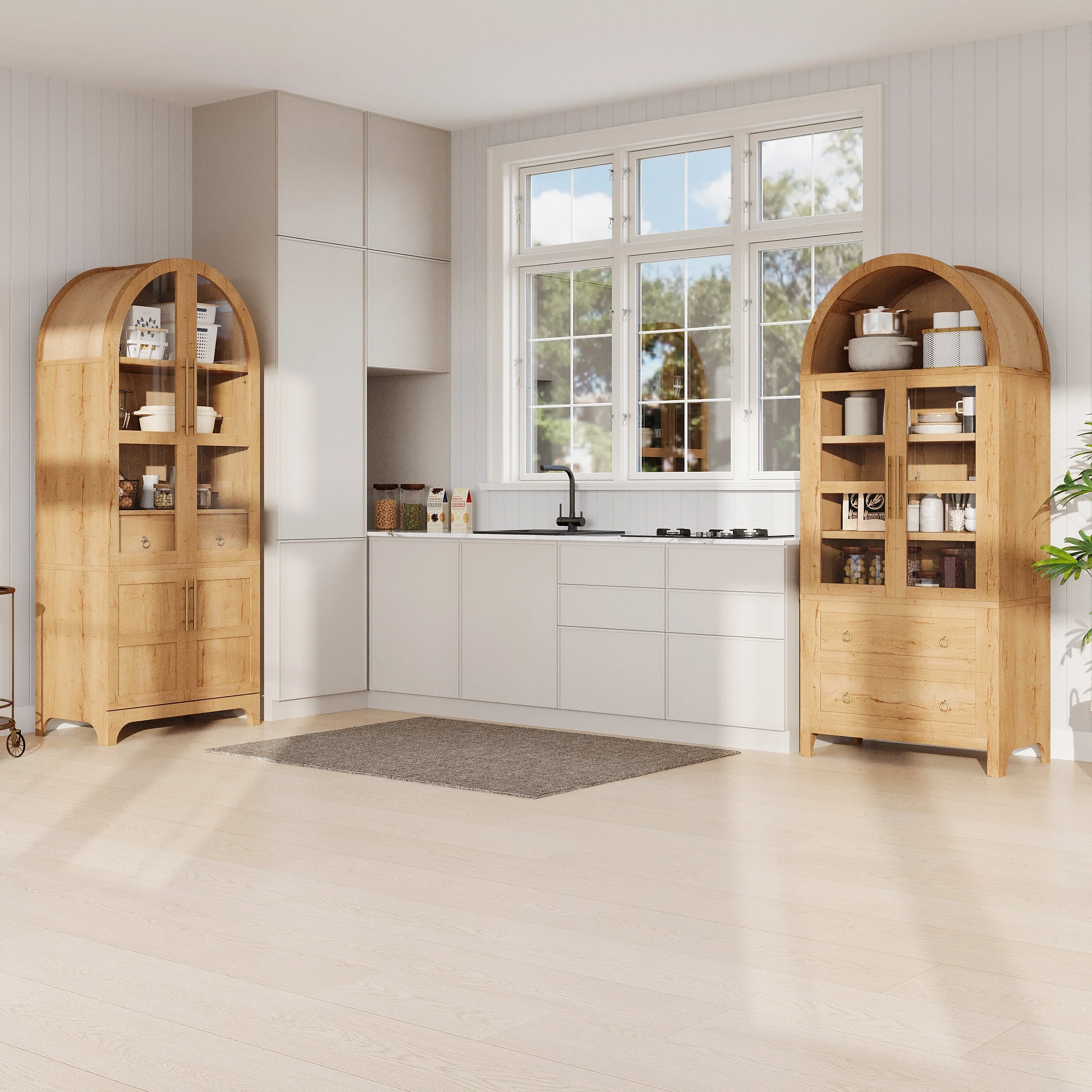 K&K 71' Tall Arched Kitchen Pantry Cabinet with Adjustable Shelves - Image 4
