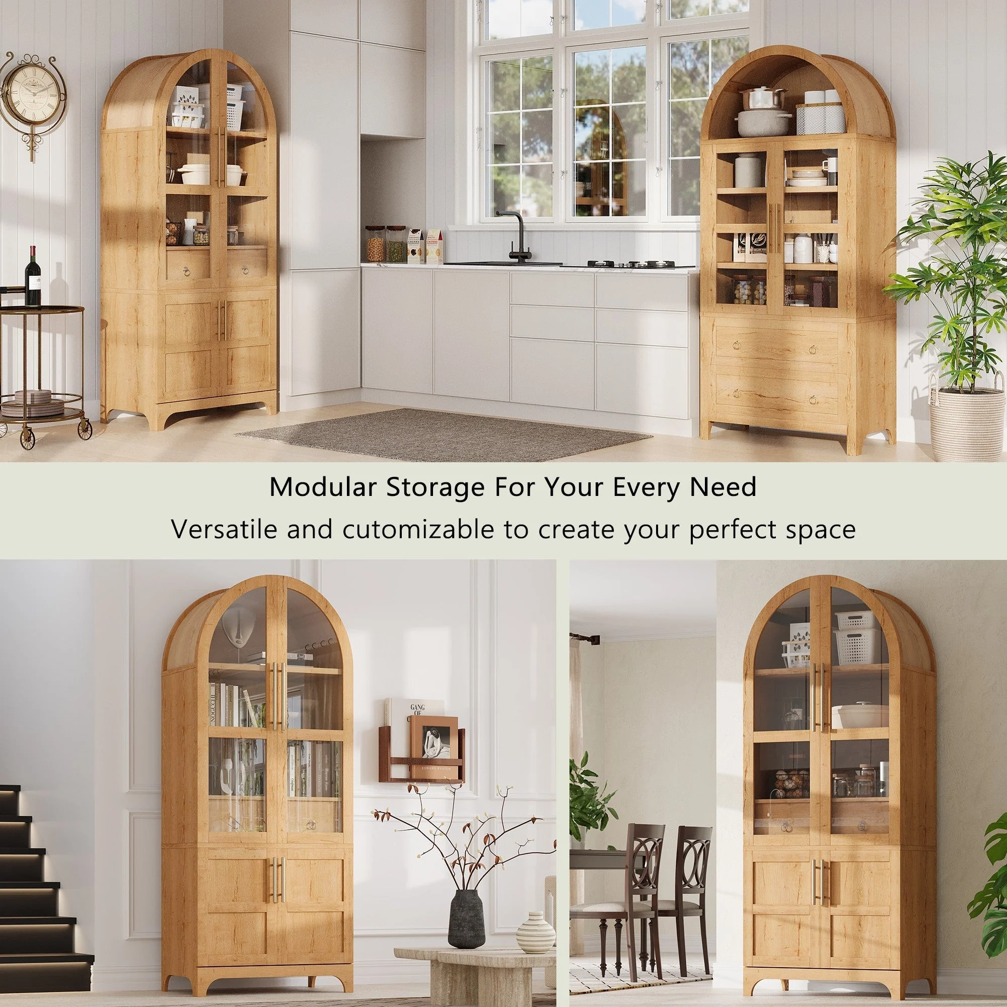 K&K 71' Tall Arched Kitchen Pantry Cabinet with Adjustable Shelves - Image 8