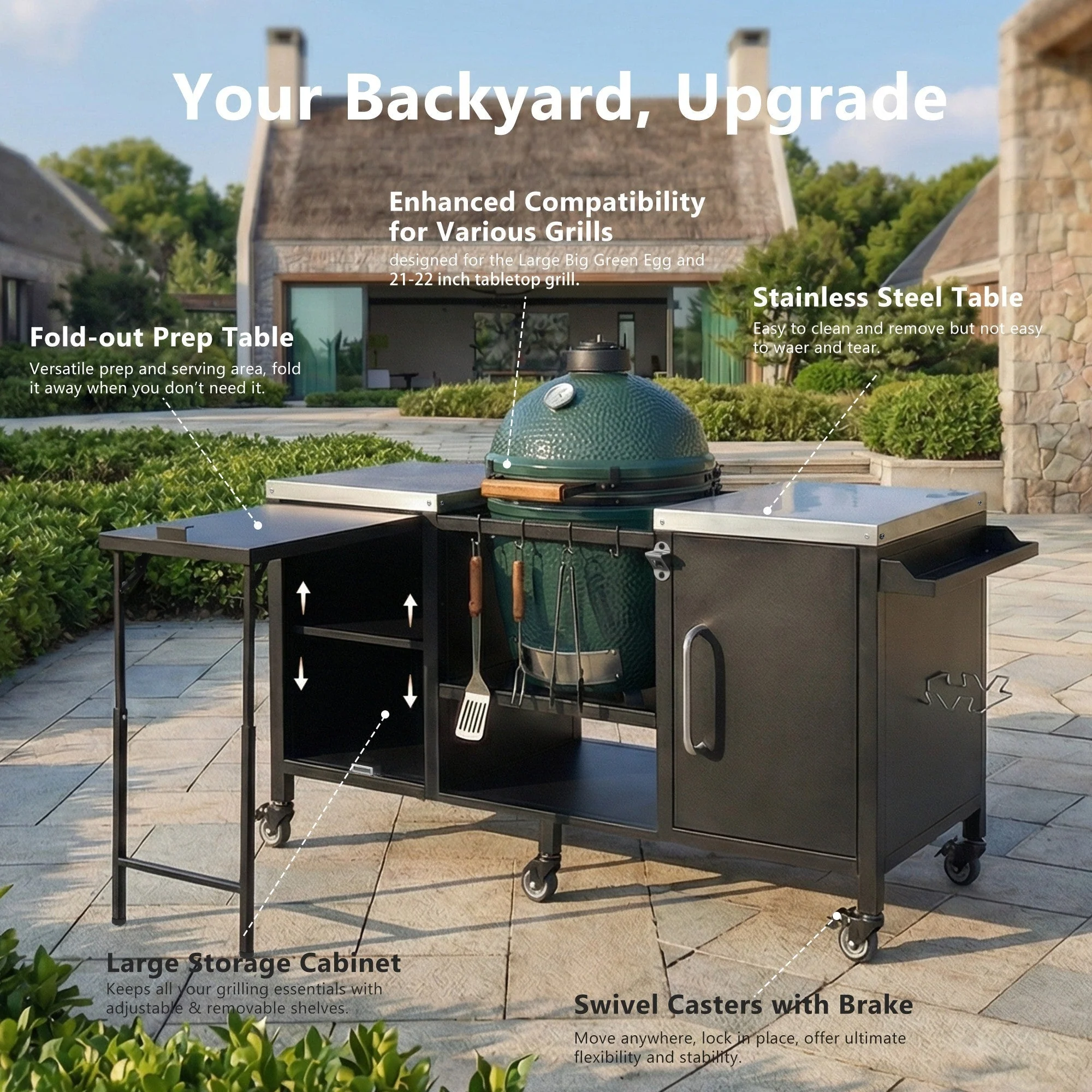 K&K 72.4' Large Grill Table for Big Green Egg - Image 7