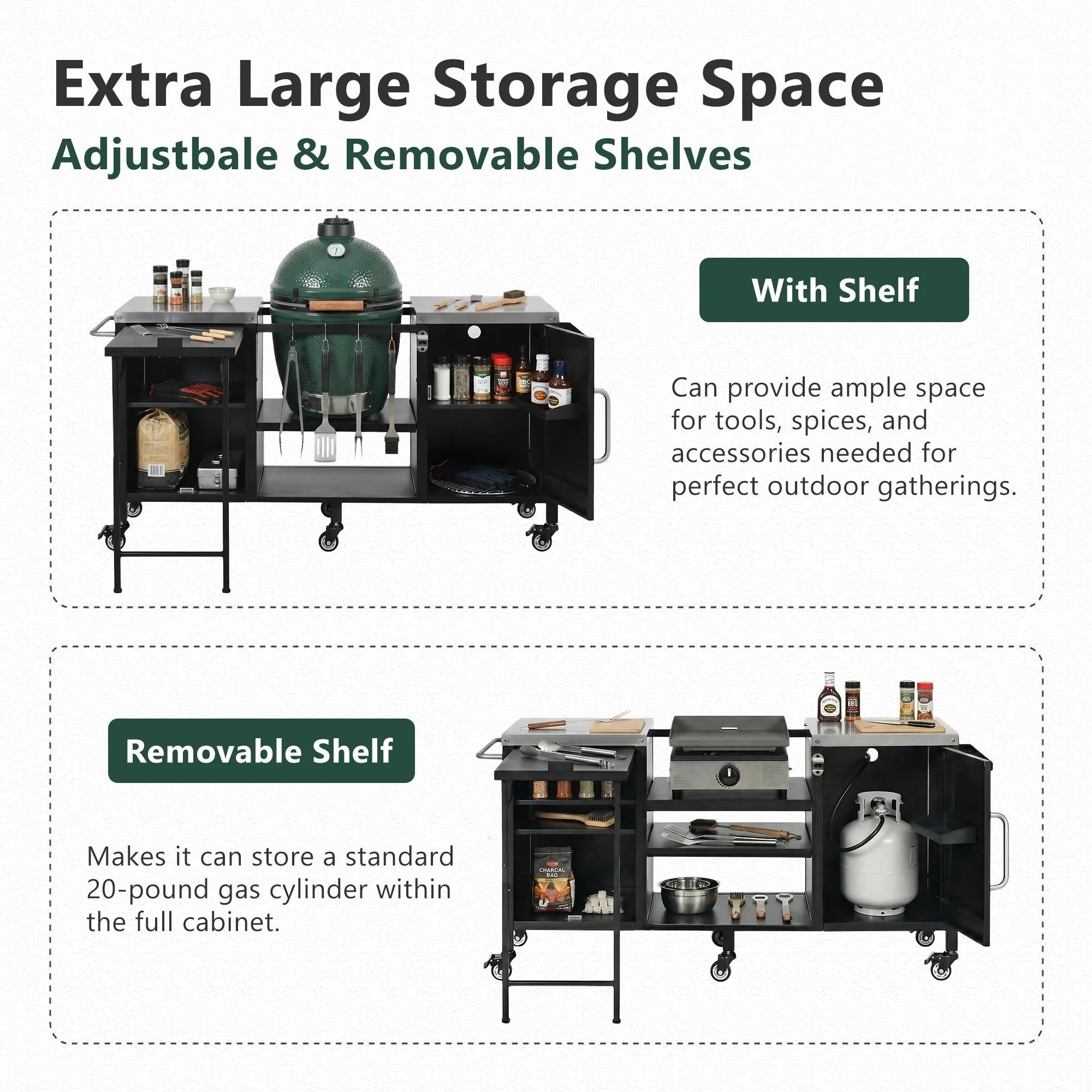 K&K 72.4' Large Grill Table for Big Green Egg - Image 9