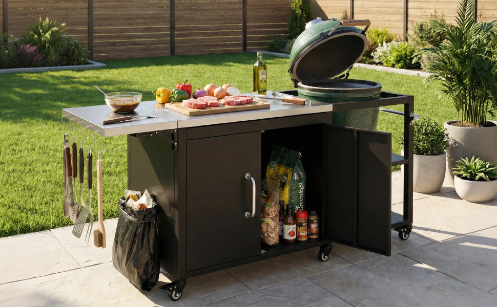 K&K 76.6' Outdoor Grill Cart with Storage Cabinet - Image 27