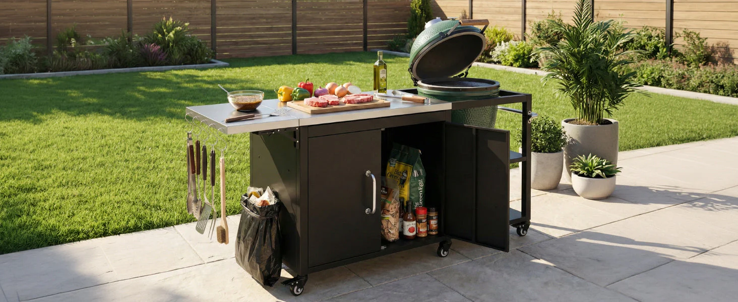 K&K 76.6' Outdoor Grill Cart with Storage Cabinet - Image 28