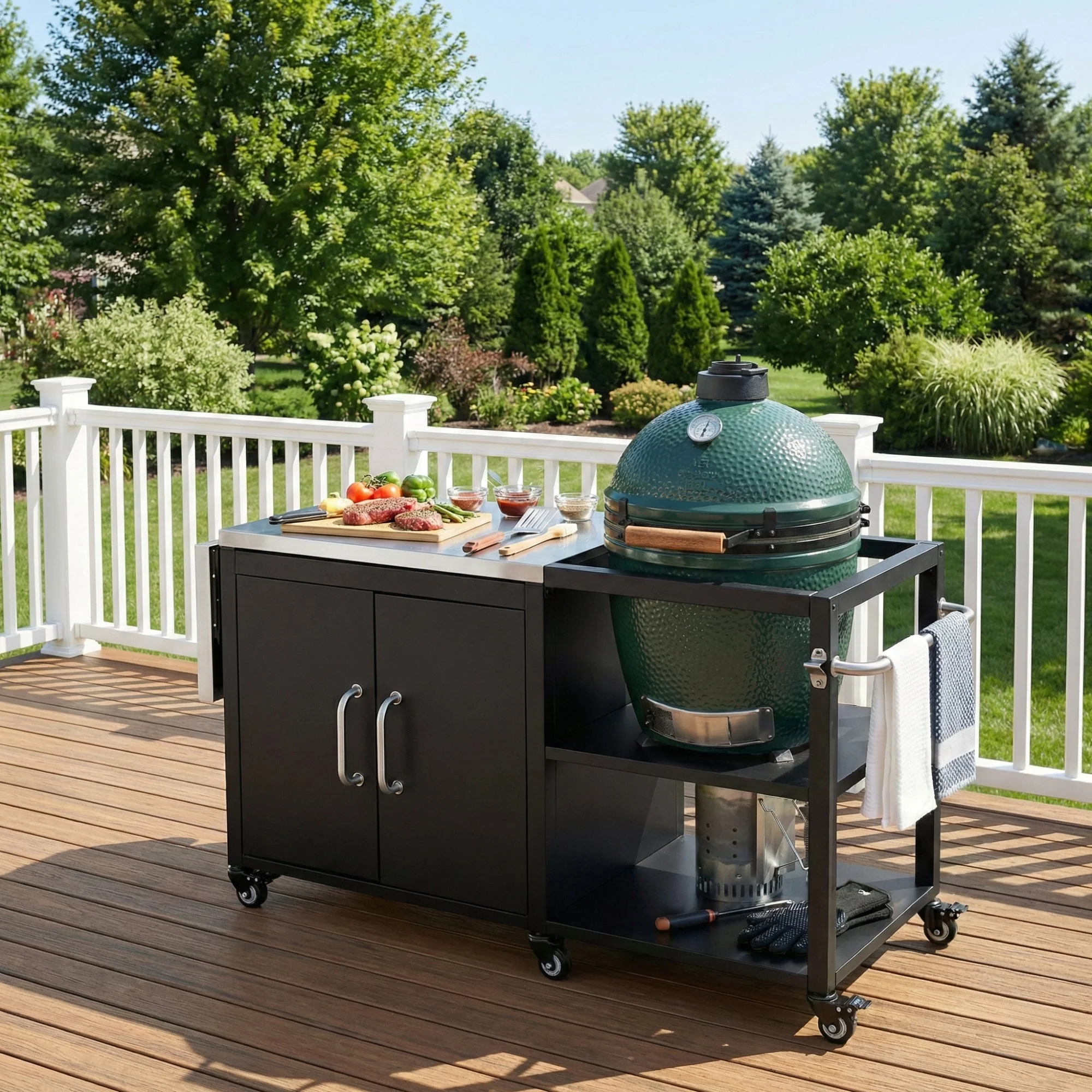 K&K 76.6' Outdoor Grill Cart with Storage Cabinet - Image 3