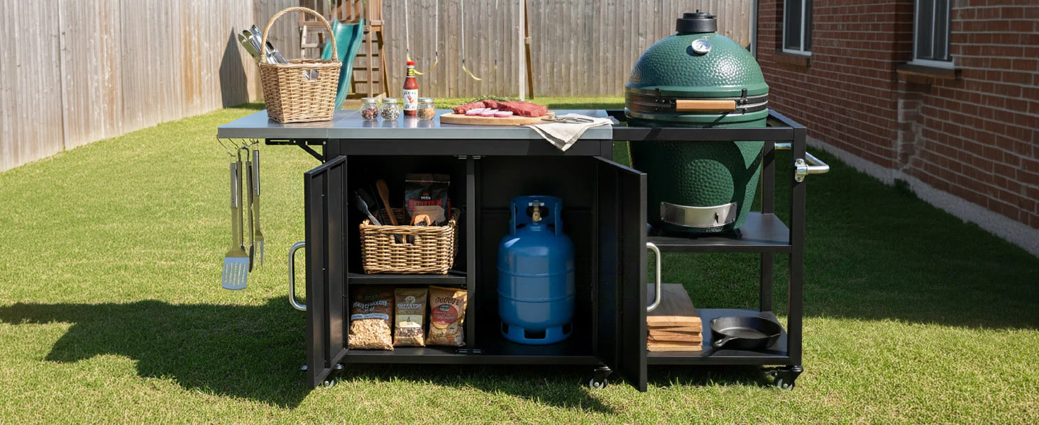 K&K 76.6' Outdoor Grill Cart with Storage Cabinet - Image 31