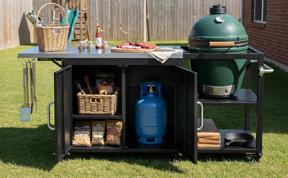 K&K 76.6' Outdoor Grill Cart with Storage Cabinet - Image 32