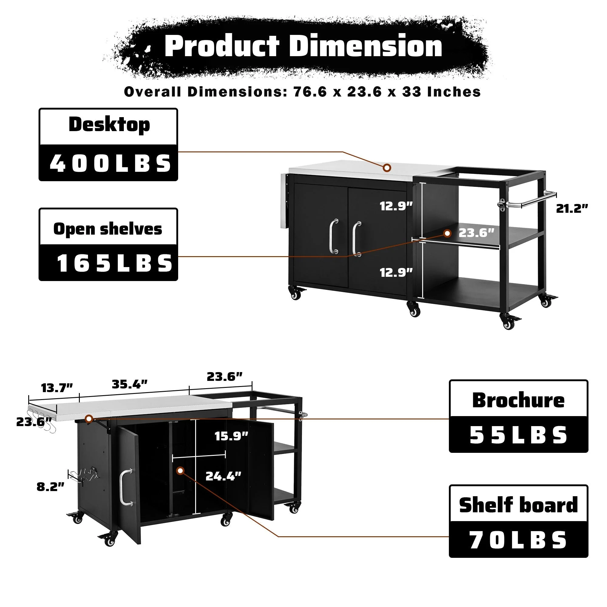 K&K 76.6' Outdoor Grill Cart with Storage Cabinet - Image 4