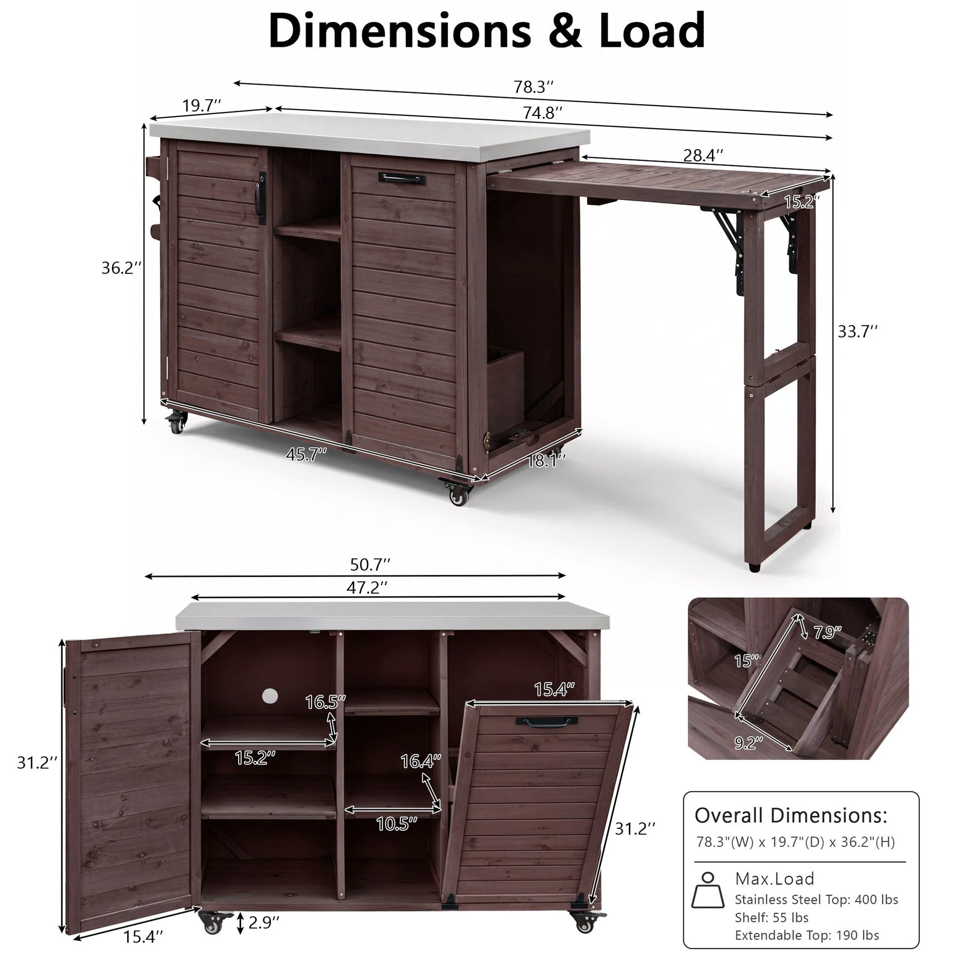 K&K 78.3' Outdoor Kitchen Island with Foldable Grill Table - Image 10