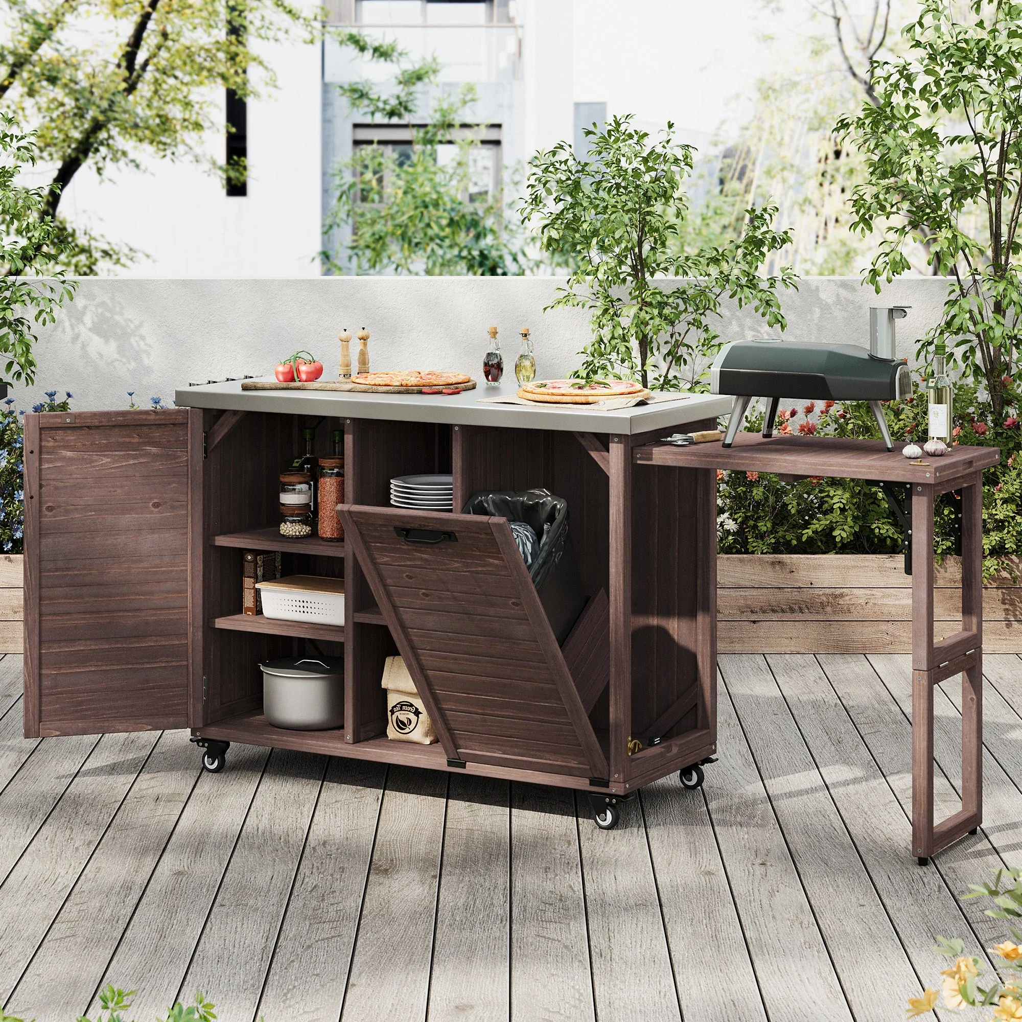 K&K 78.3' Outdoor Kitchen Island with Foldable Grill Table - Image 2