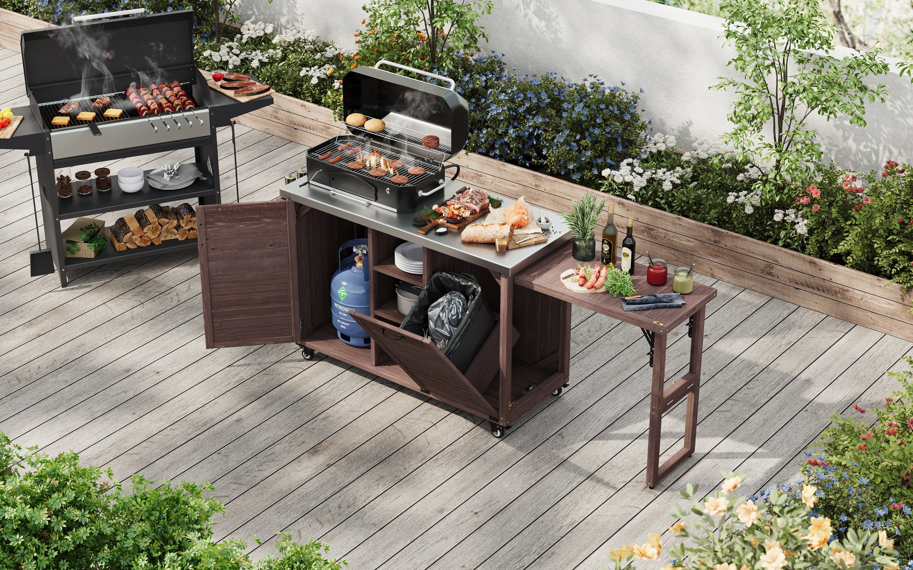 K&K 78.3' Outdoor Kitchen Island with Foldable Grill Table - Image 29