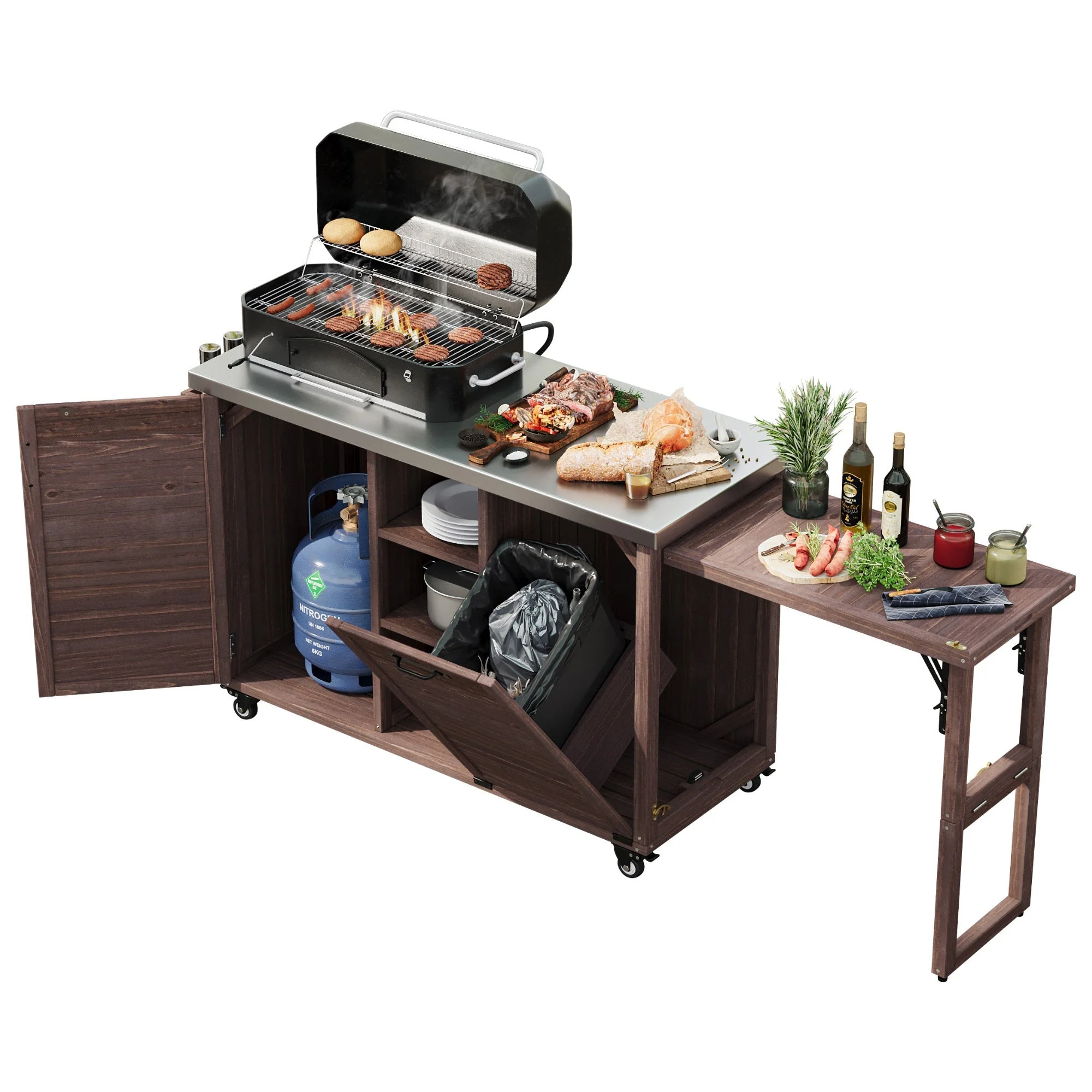 K&K 78.3' Outdoor Kitchen Island with Foldable Grill Table - Image 31
