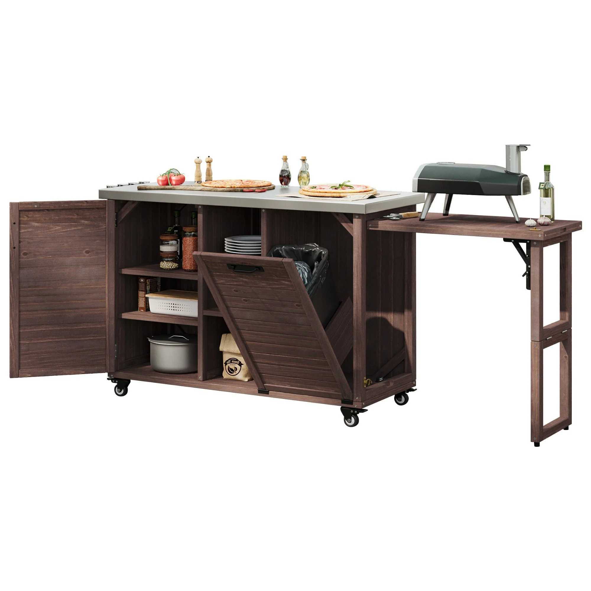 K&K 78.3' Outdoor Kitchen Island with Foldable Grill Table - Image 32