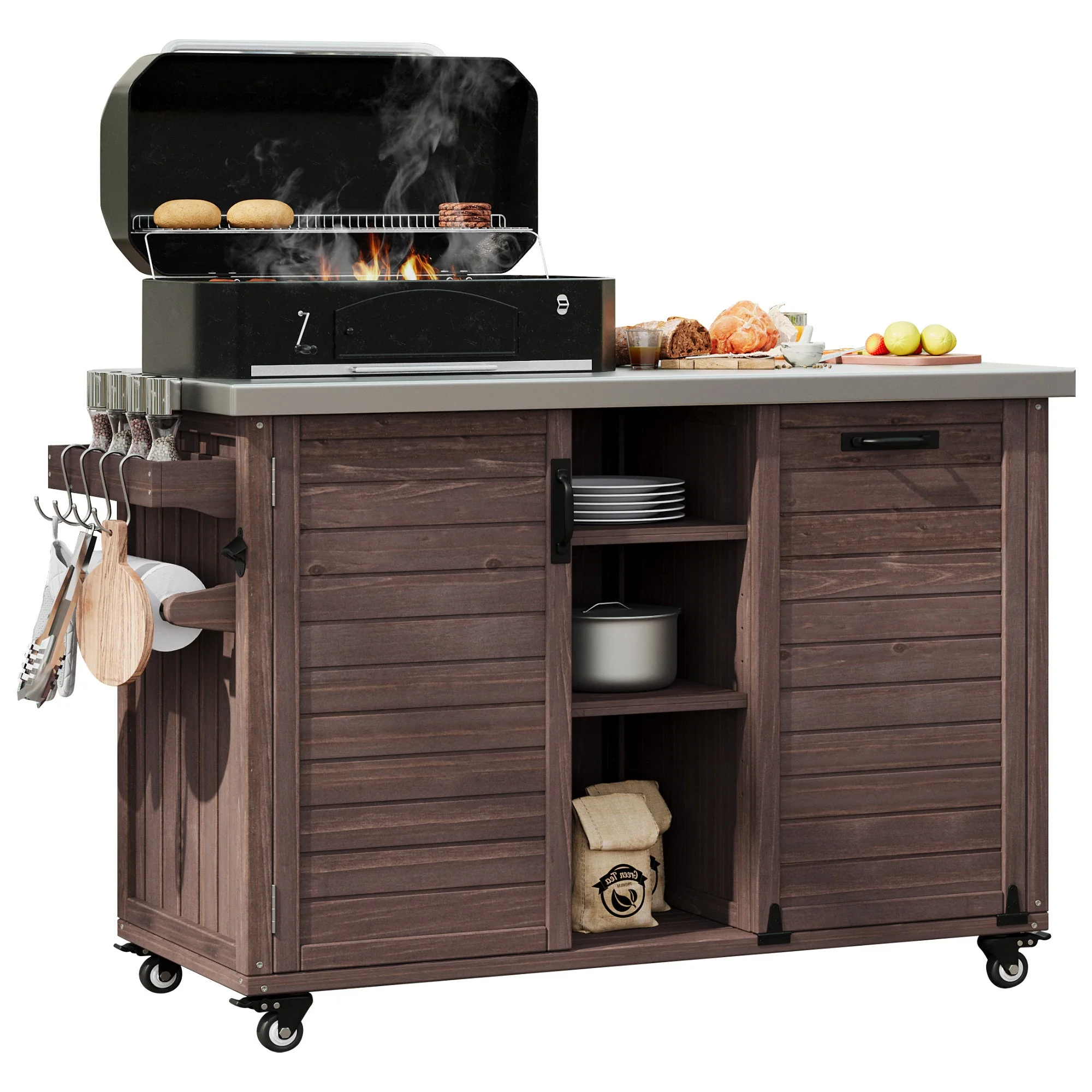 K&K 78.3' Outdoor Kitchen Island with Foldable Grill Table - Image 33