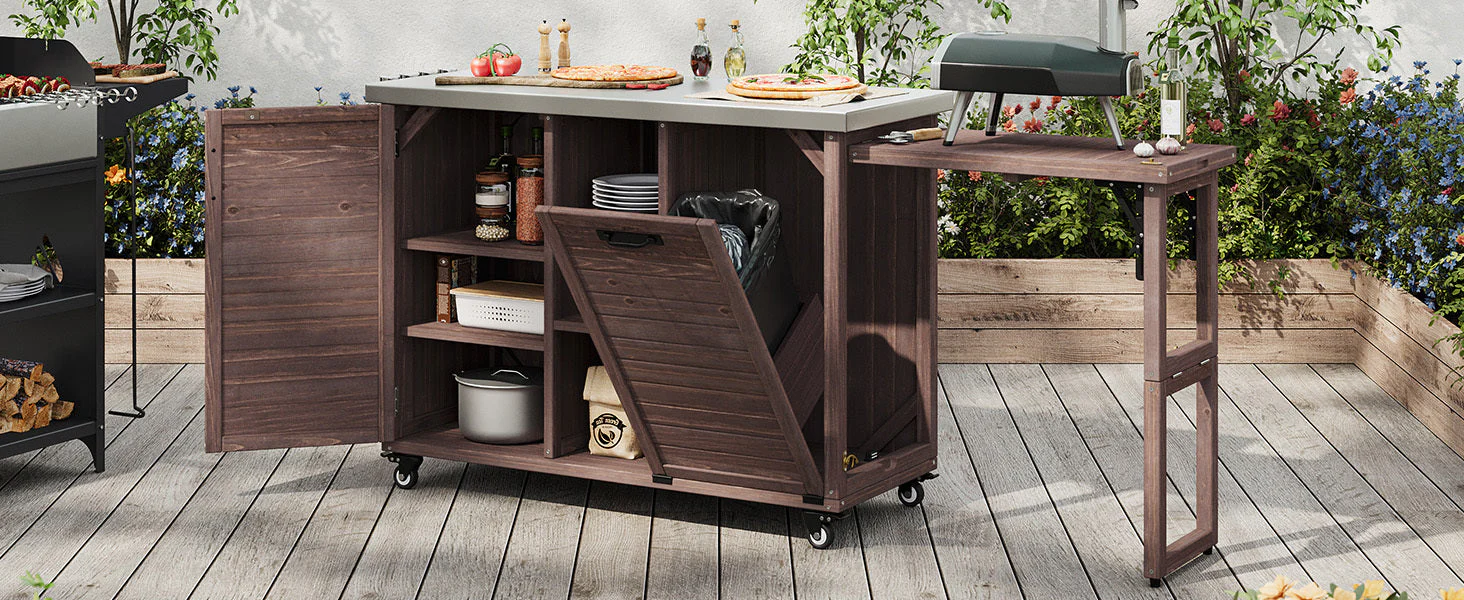 K&K 78.3' Outdoor Kitchen Island with Foldable Grill Table - Image 37