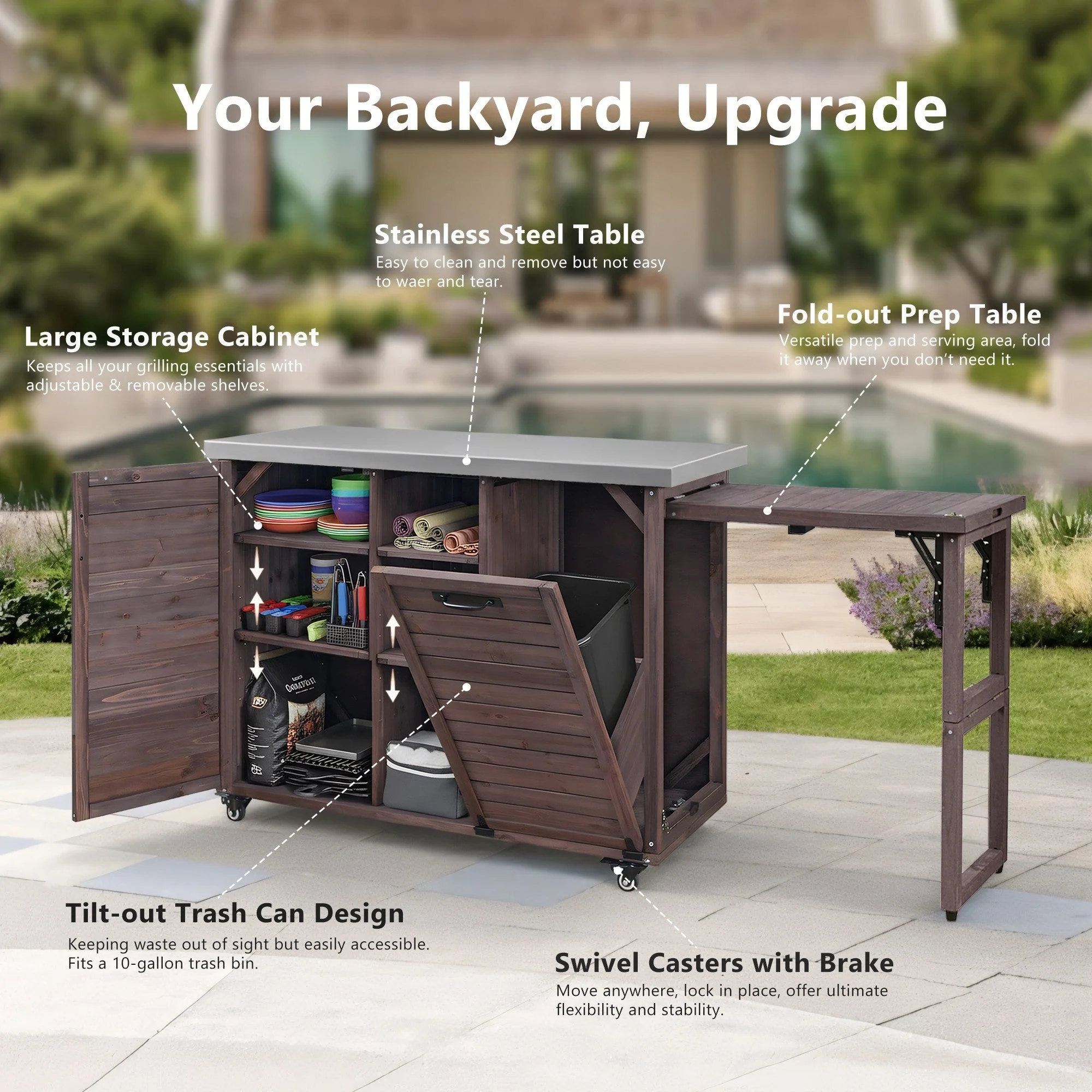 K&K 78.3' Outdoor Kitchen Island with Foldable Grill Table - Image 4