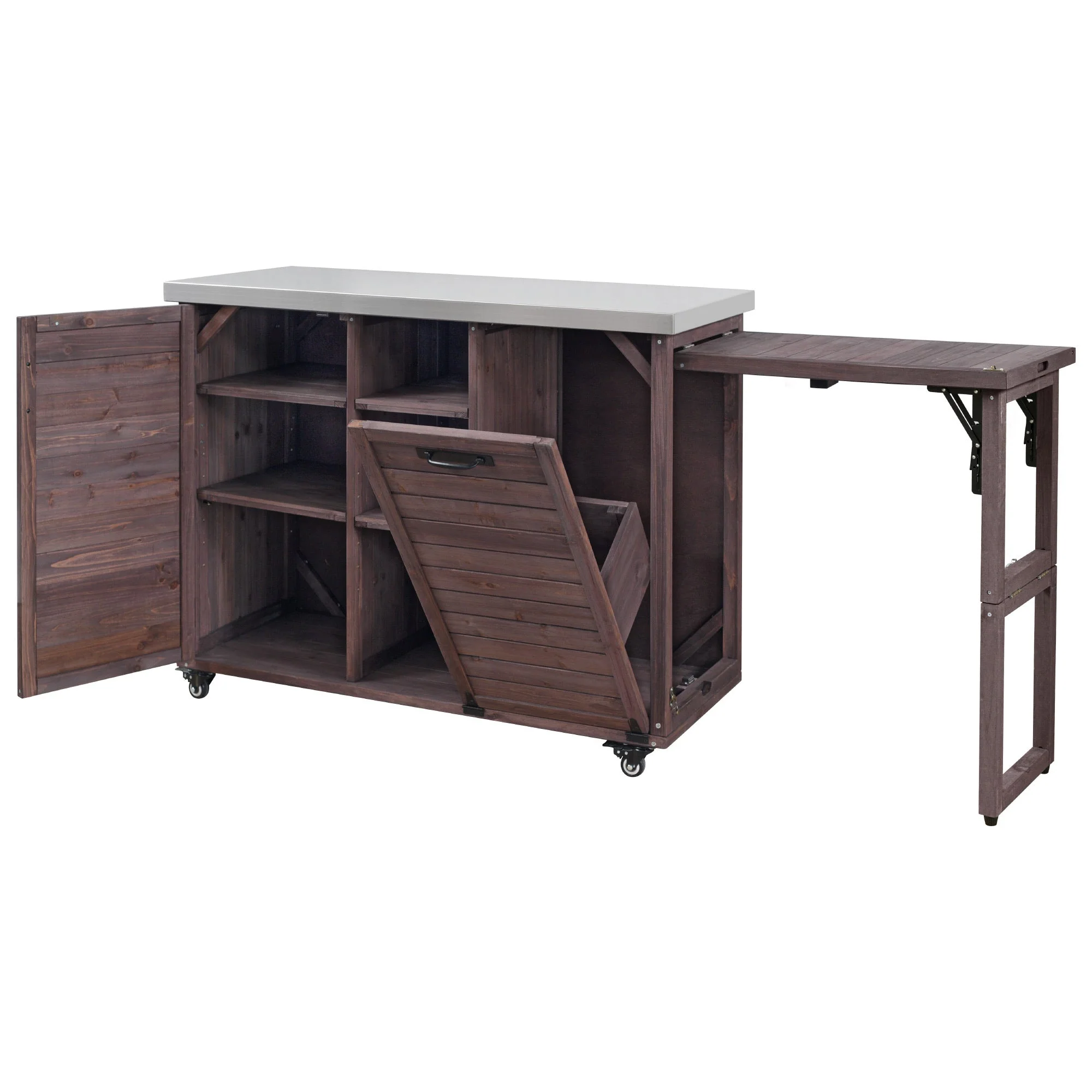 K&K 78.3' Outdoor Kitchen Island with Foldable Grill Table - Image 40