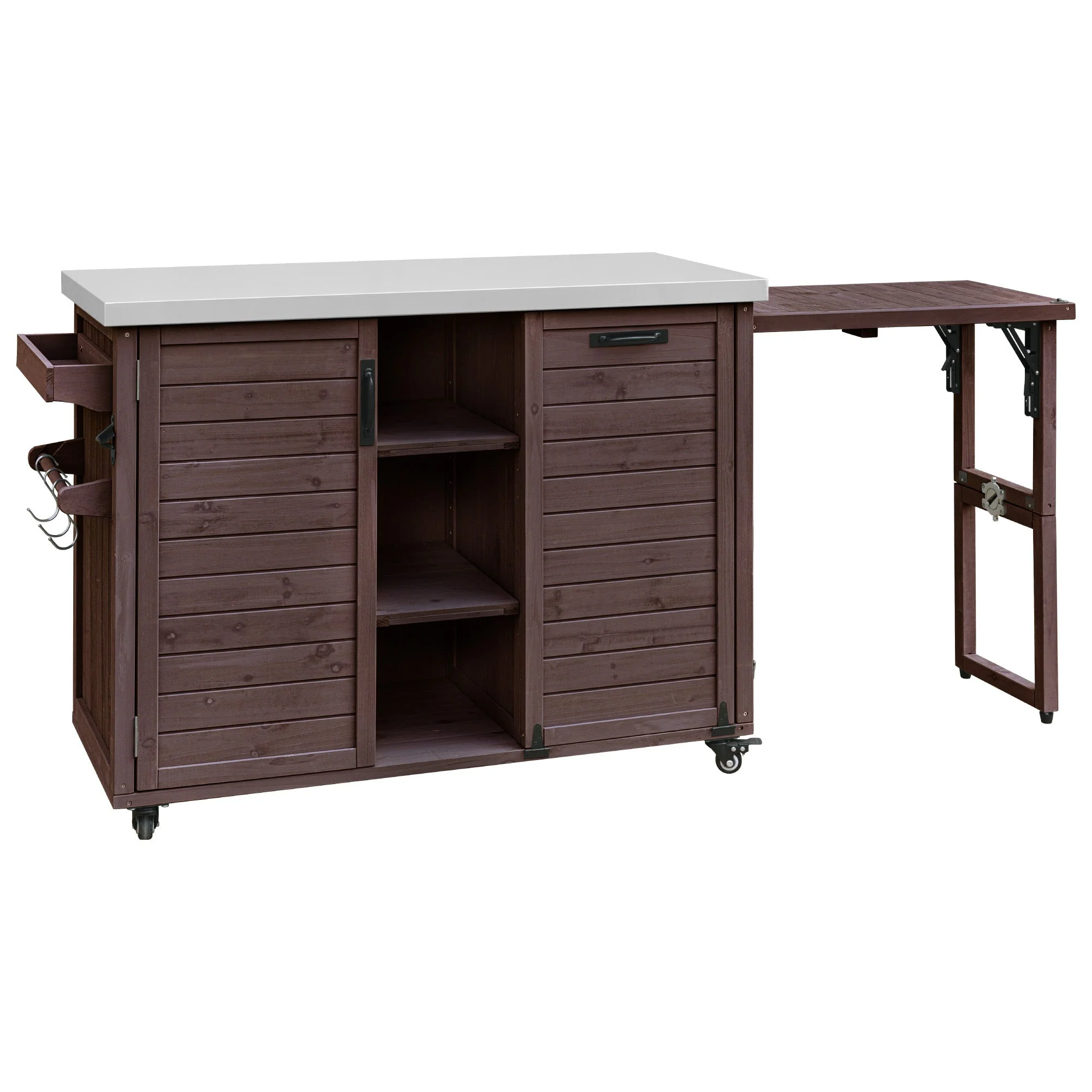 K&K 78.3' Outdoor Kitchen Island with Foldable Grill Table - Image 49