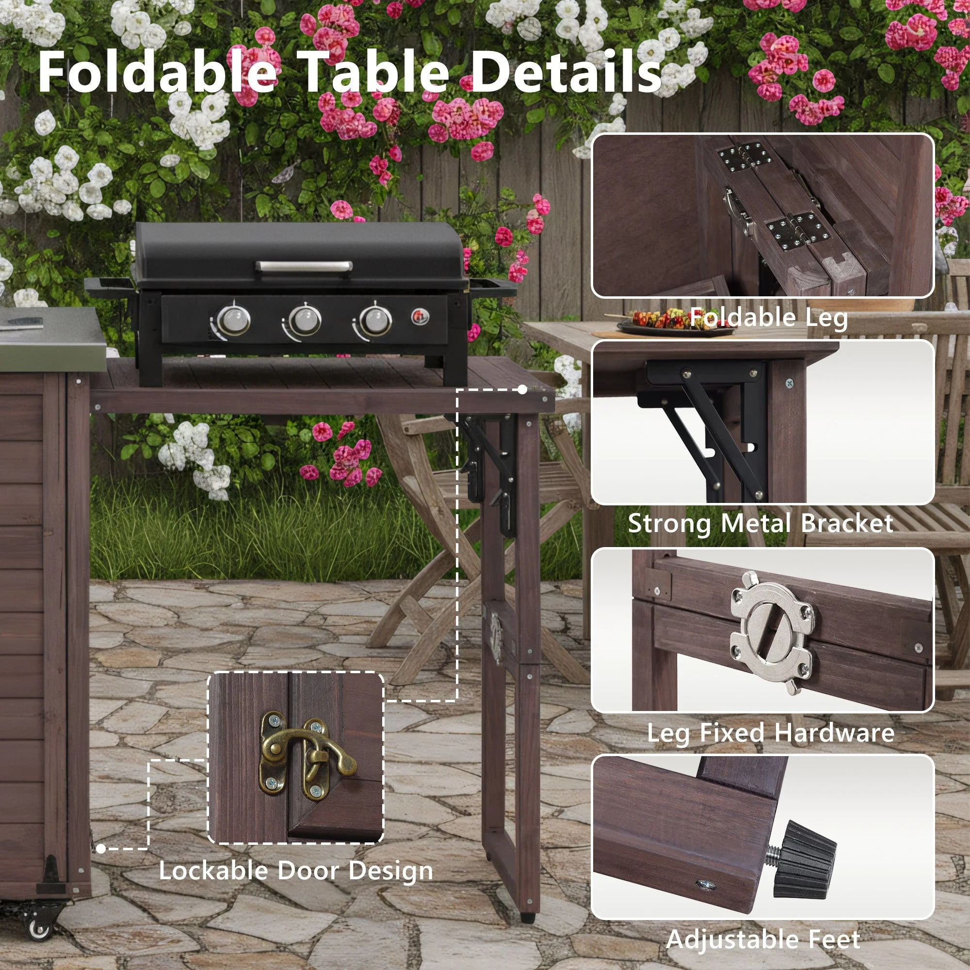 K&K 78.3' Outdoor Kitchen Island with Foldable Grill Table - Image 5