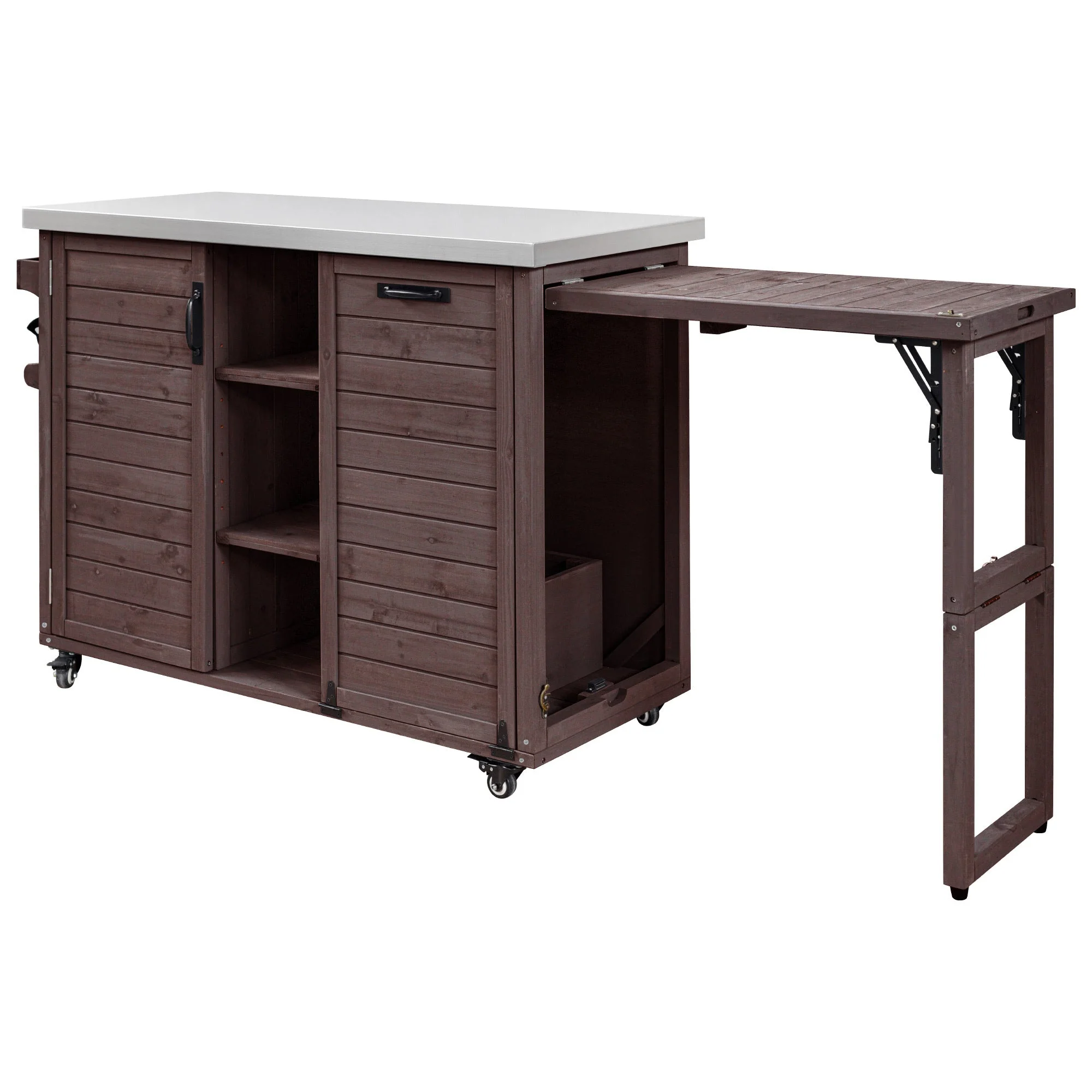 K&K 78.3' Outdoor Kitchen Island with Foldable Grill Table - Image 53