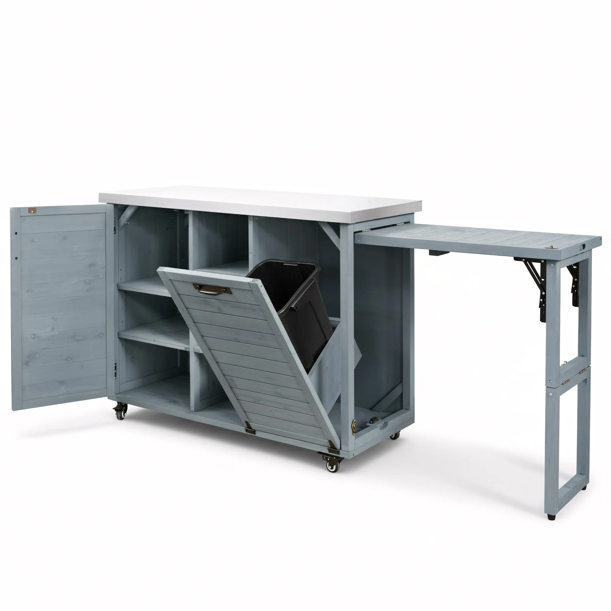 K&K 78.3' Outdoor Kitchen Island with Foldable Grill Table - Image 11