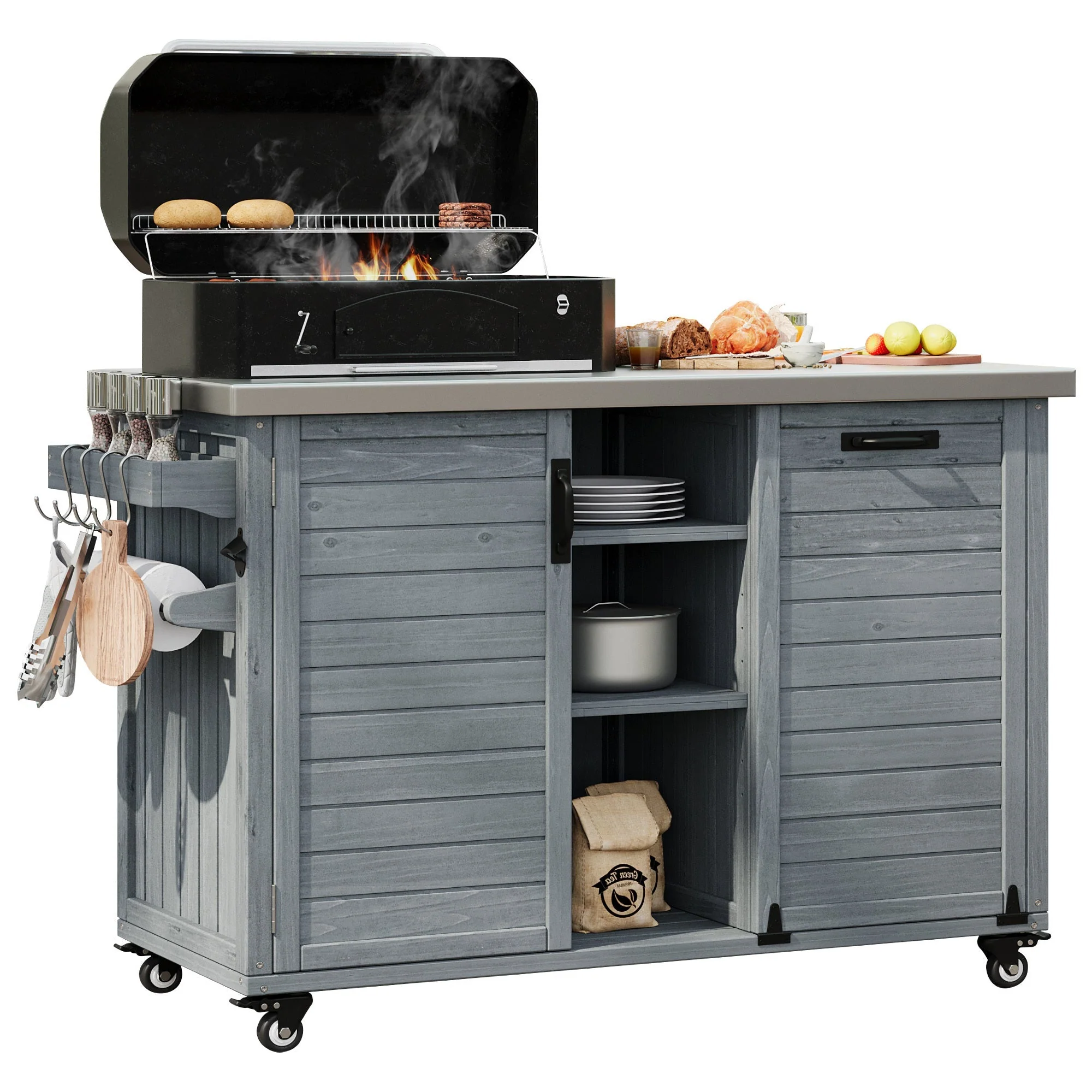 K&K 78.3' Outdoor Kitchen Island with Foldable Grill Table - Image 32