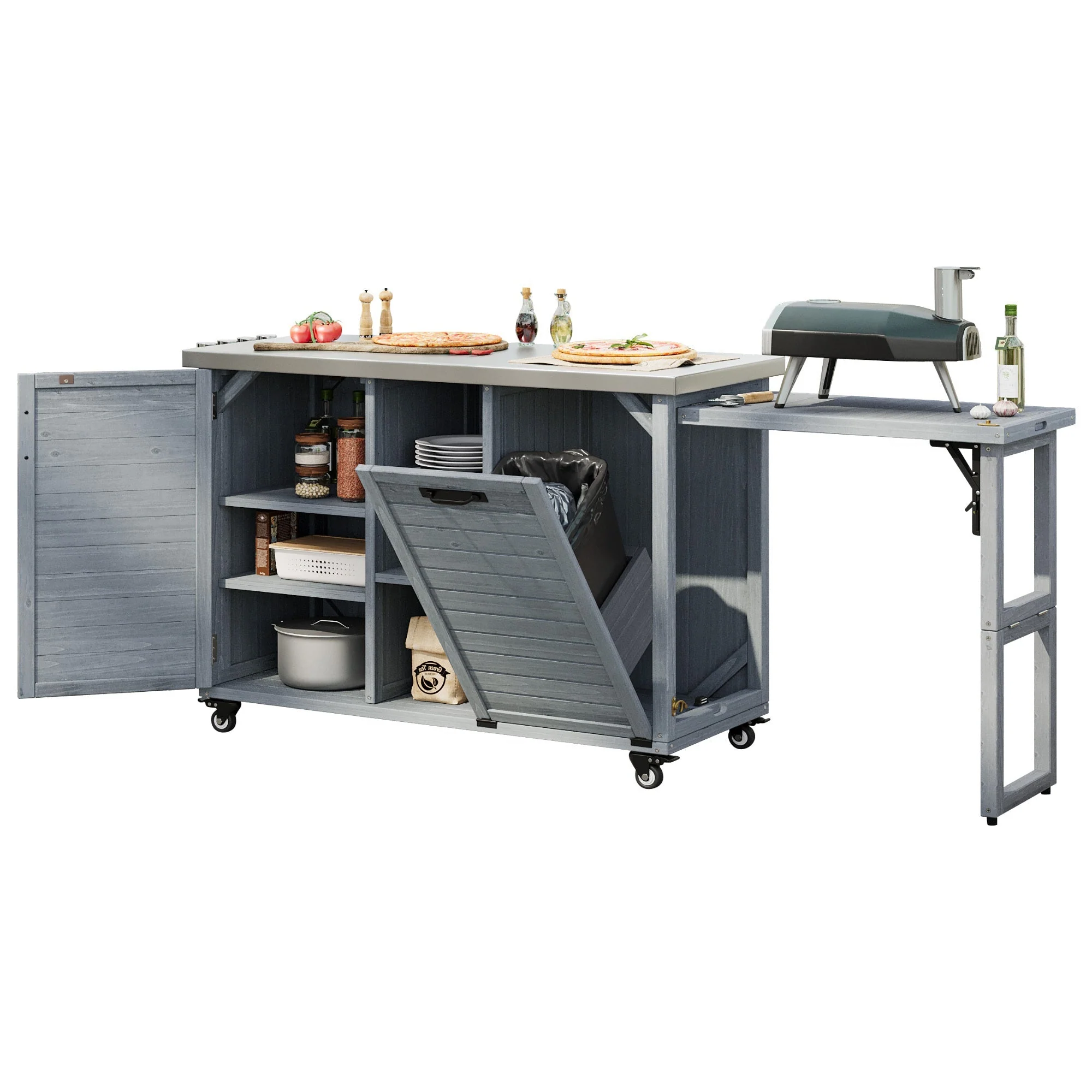 K&K 78.3' Outdoor Kitchen Island with Foldable Grill Table - Image 33
