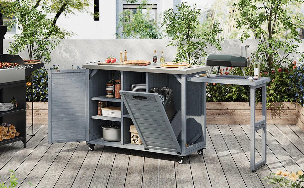 K&K 78.3' Outdoor Kitchen Island with Foldable Grill Table - Image 35