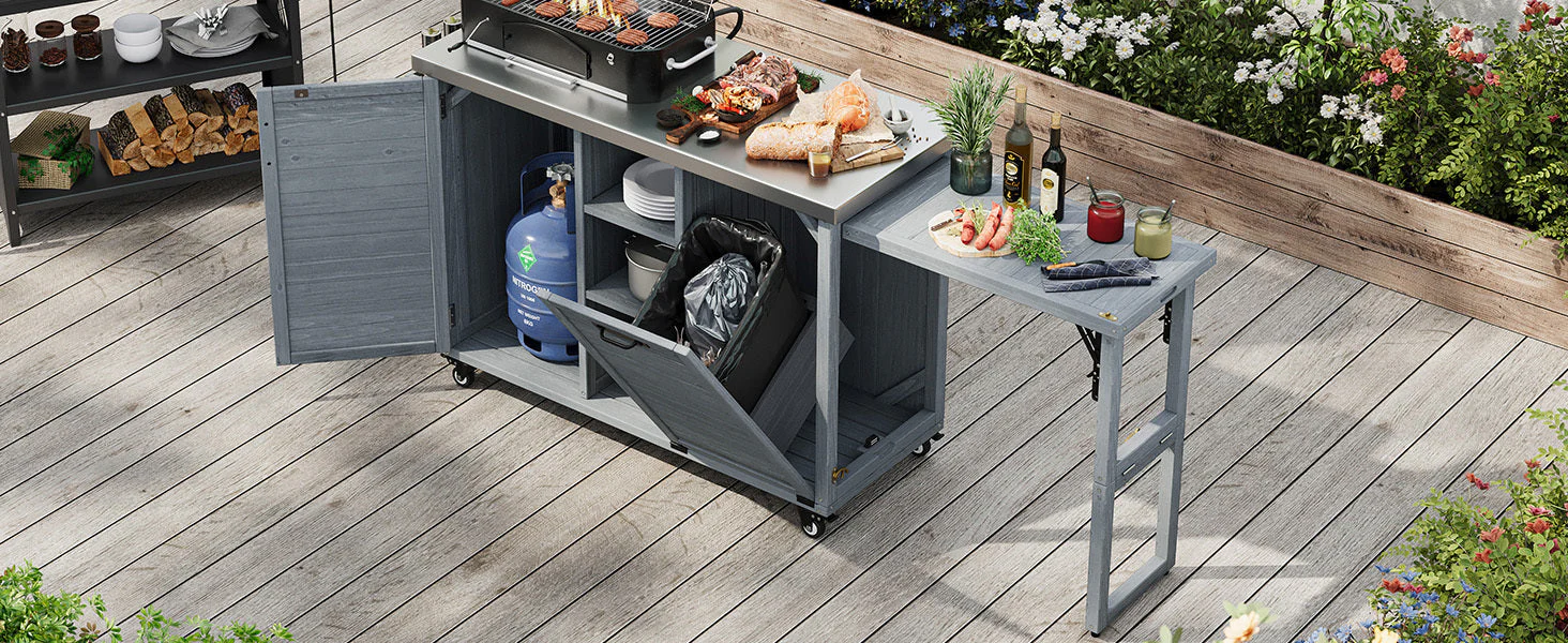 K&K 78.3' Outdoor Kitchen Island with Foldable Grill Table - Image 37