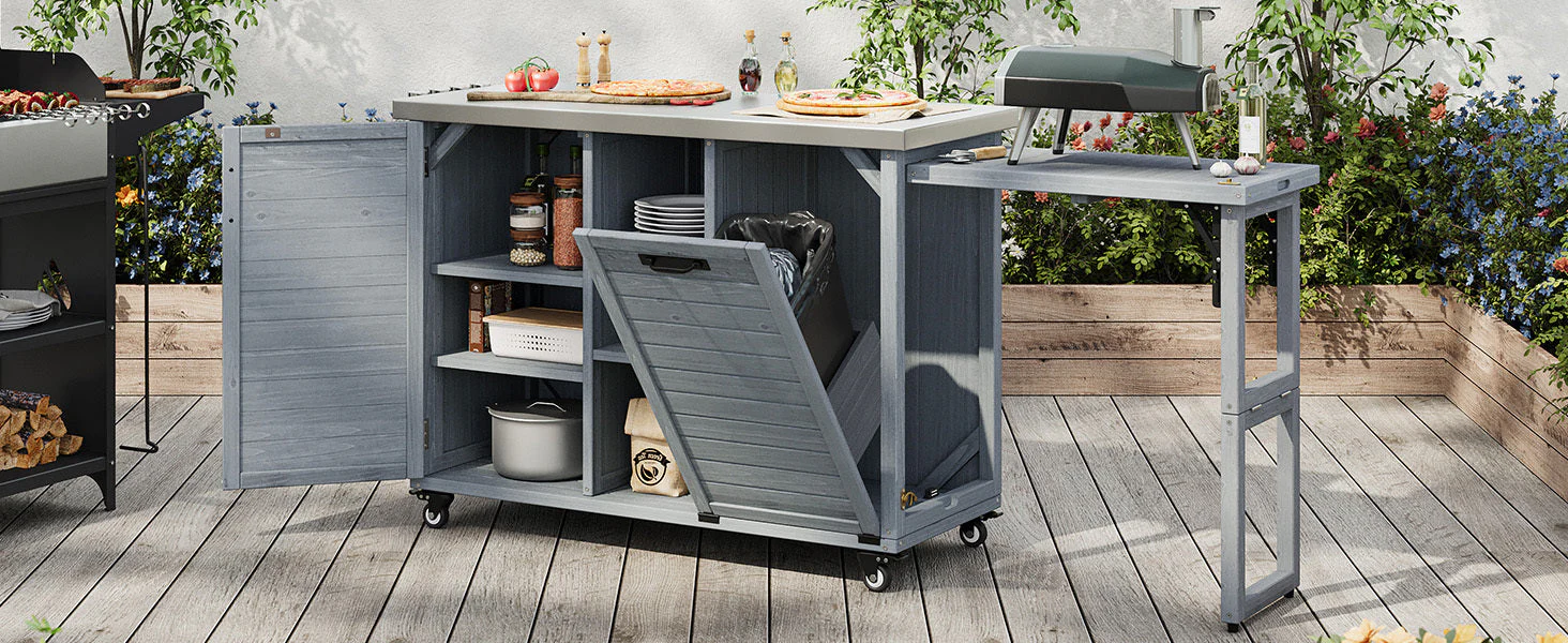 K&K 78.3' Outdoor Kitchen Island with Foldable Grill Table - Image 38