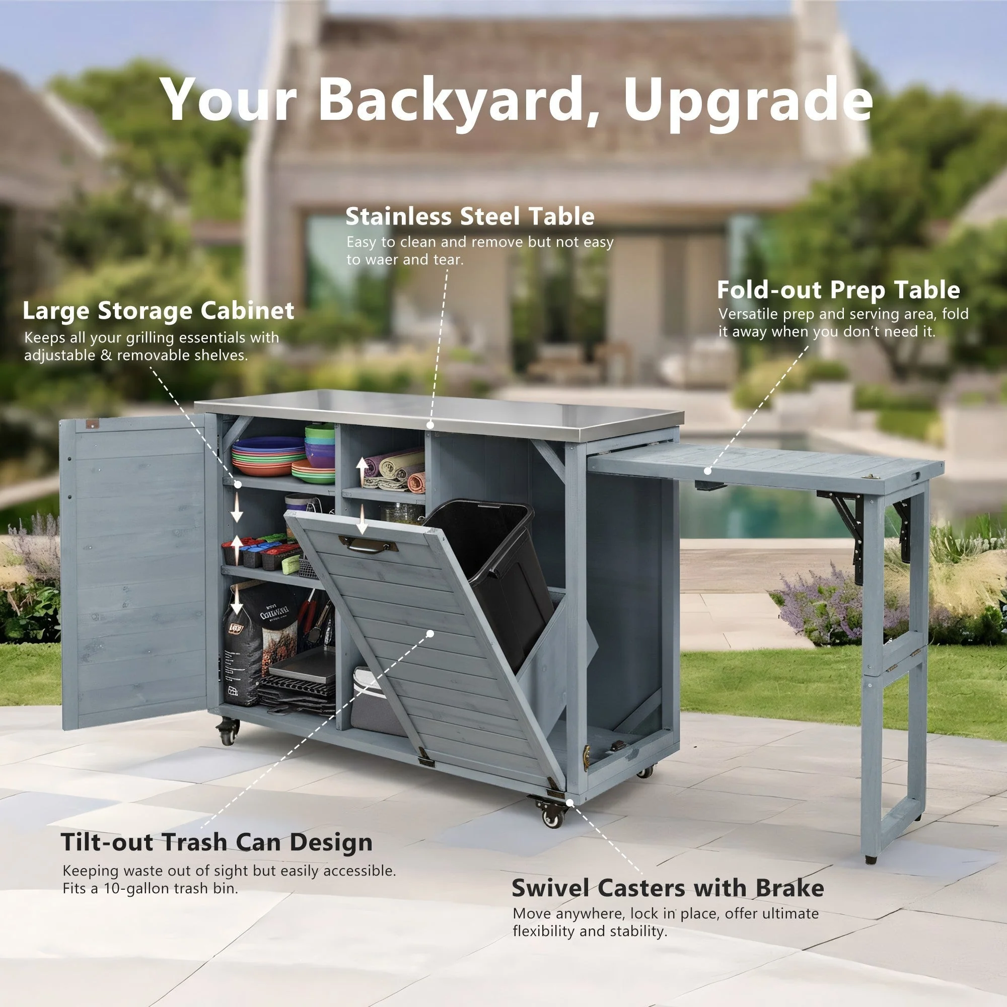 K&K 78.3' Outdoor Kitchen Island with Foldable Grill Table - Image 4