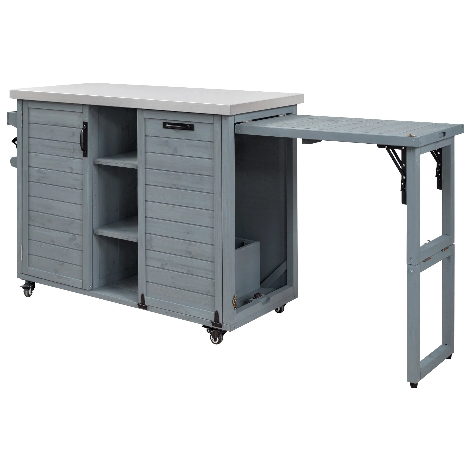 K&K 78.3' Outdoor Kitchen Island with Foldable Grill Table - Image 40