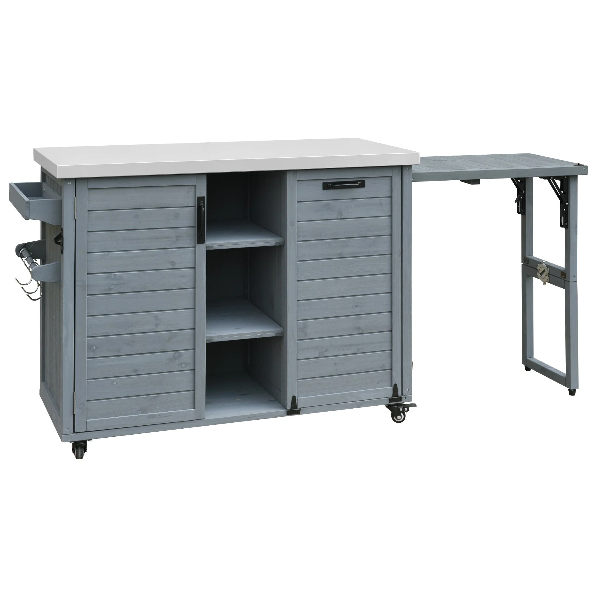 K&K 78.3' Outdoor Kitchen Island with Foldable Grill Table - Image 49