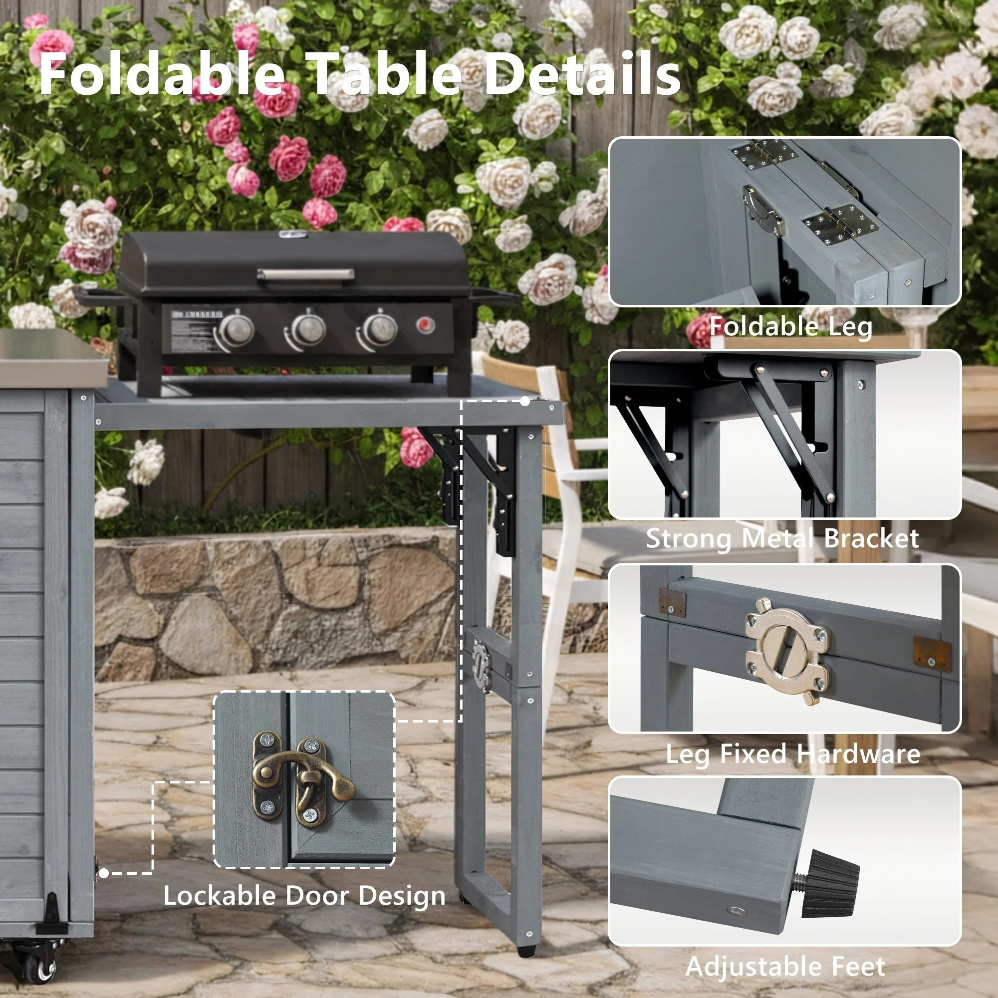 K&K 78.3' Outdoor Kitchen Island with Foldable Grill Table - Image 5