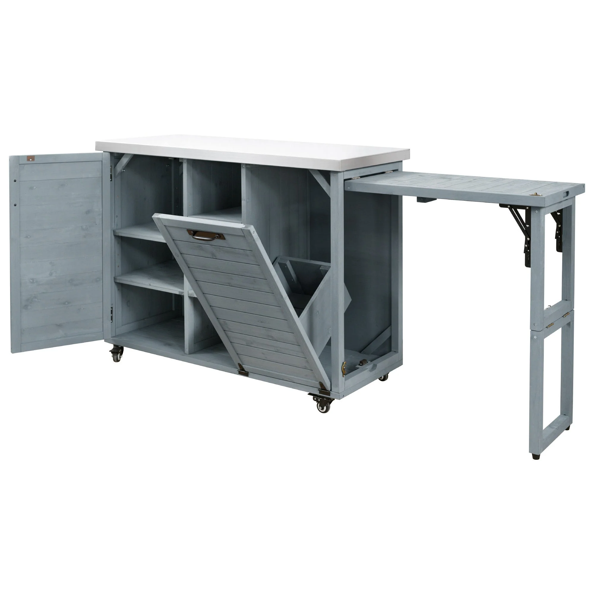 K&K 78.3' Outdoor Kitchen Island with Foldable Grill Table - Image 51