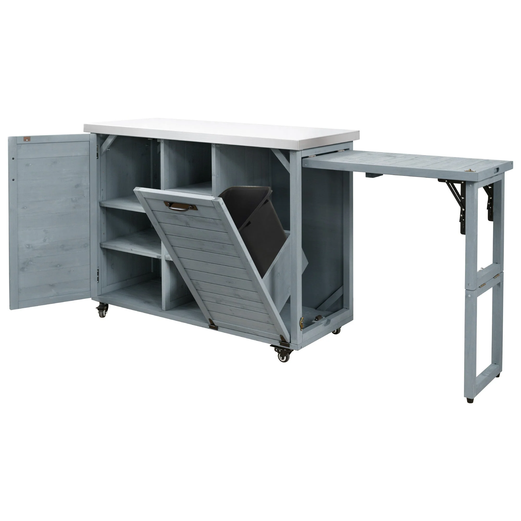 K&K 78.3' Outdoor Kitchen Island with Foldable Grill Table - Image 60
