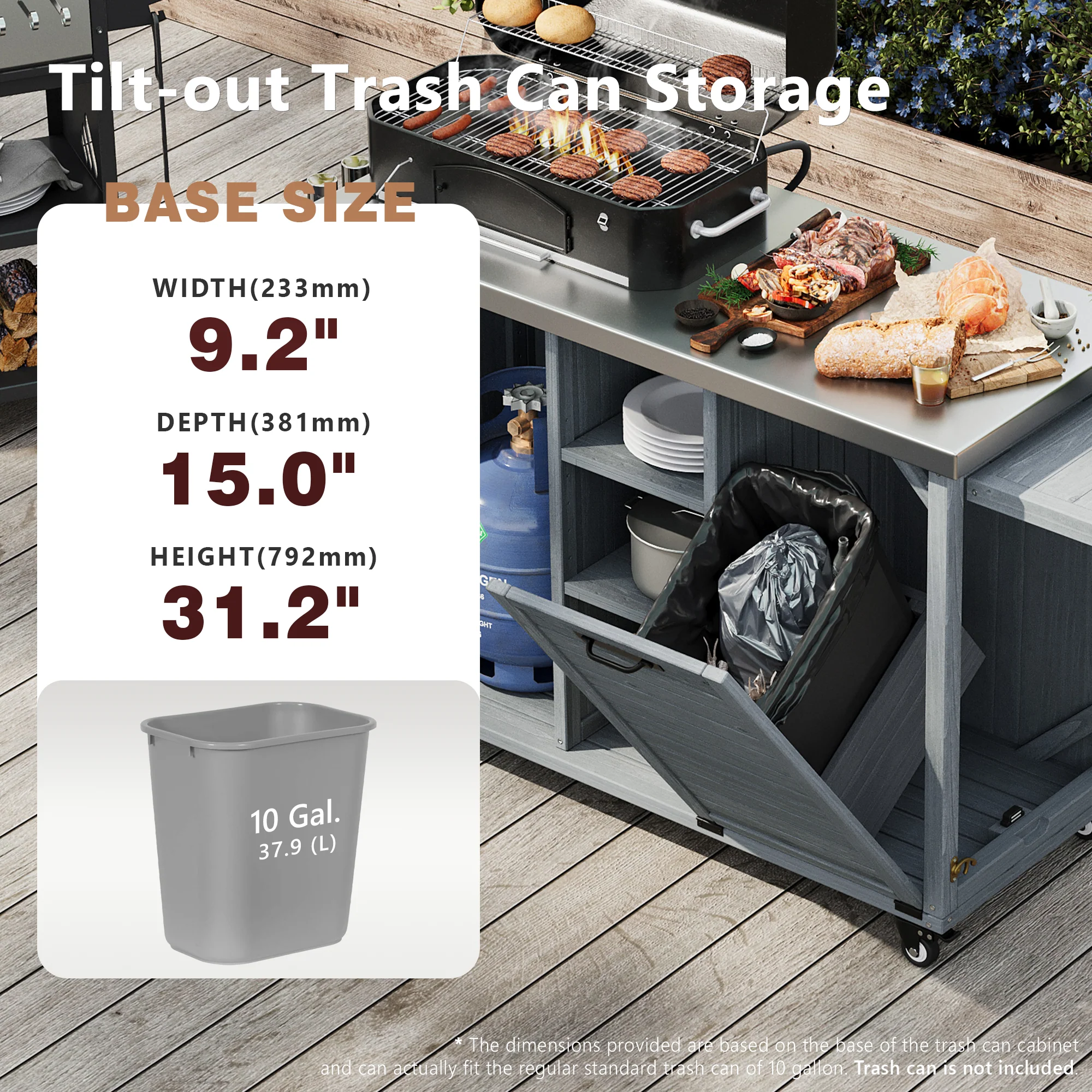 K&K 78.3' Outdoor Kitchen Island with Foldable Grill Table - Image 7