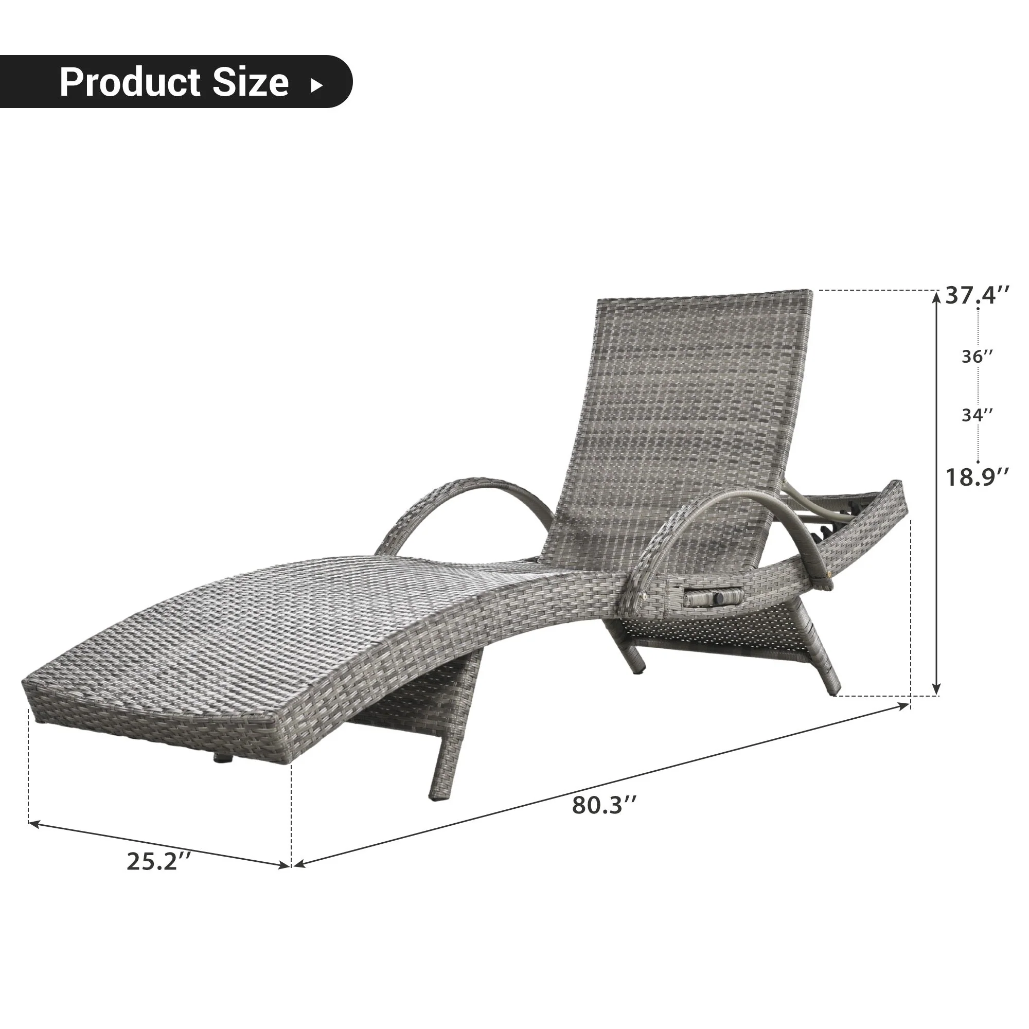 K&K 80'' Outdoor Wicker Chaise Lounge Chairs Set of 2 - Image 10